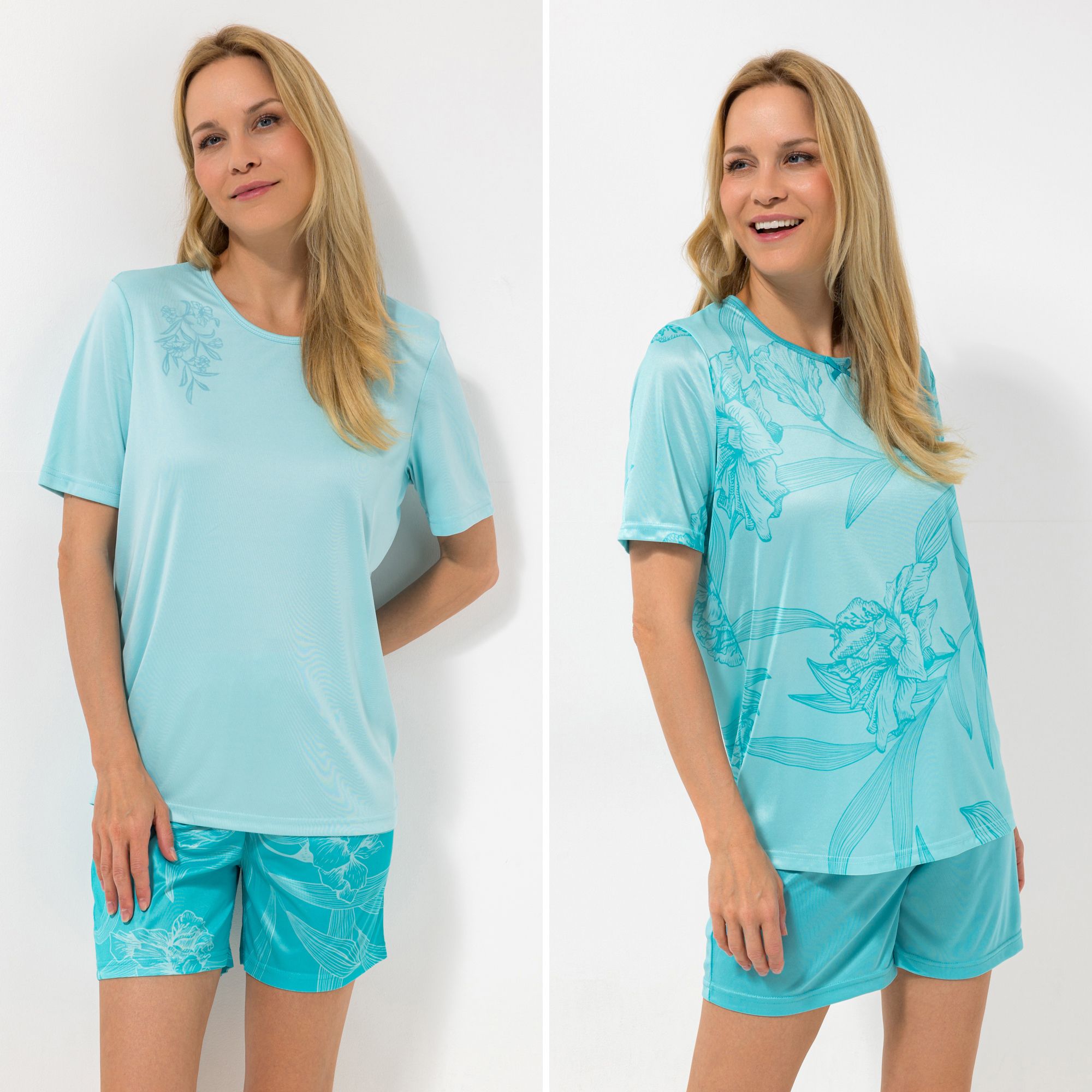 B-Ware LITTLE ROSE 2 Pyjama-Sets Mikrofaser, bedruckt Shirt, 1/2-Arm