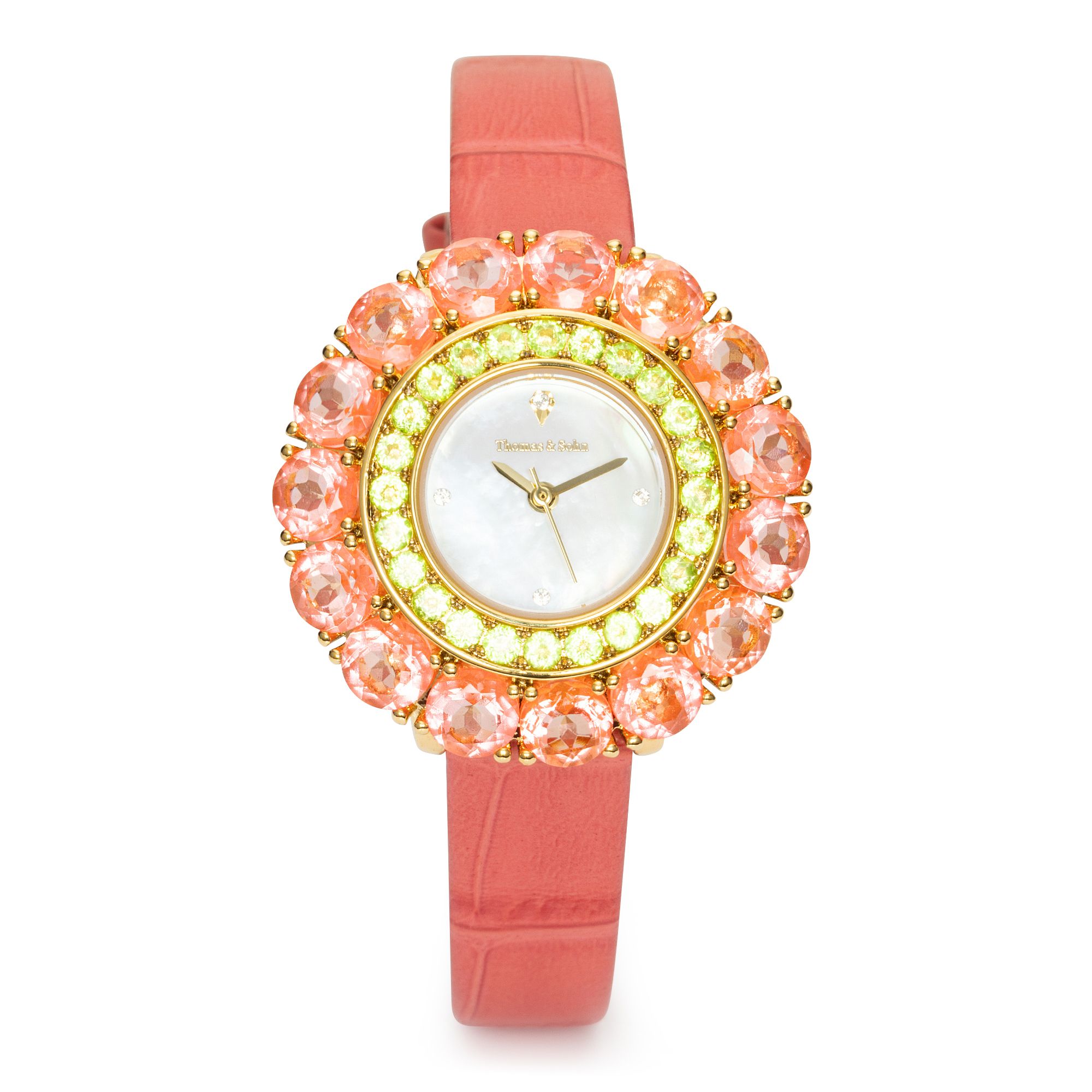 B-Ware THOMAS & SOHN Edelsteine ca.12,92ct Damenuhr Quarzwerk