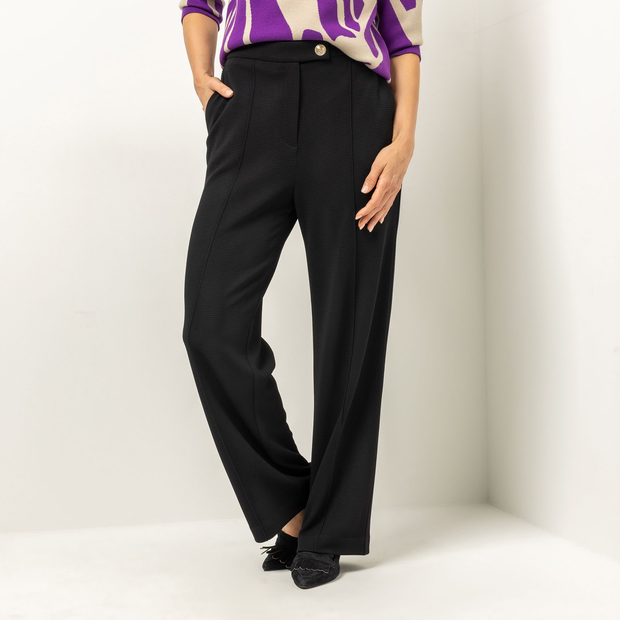 B-Ware VIA MILANO Hose, lange Form Herringbone Jacquard gerades, weites Bein