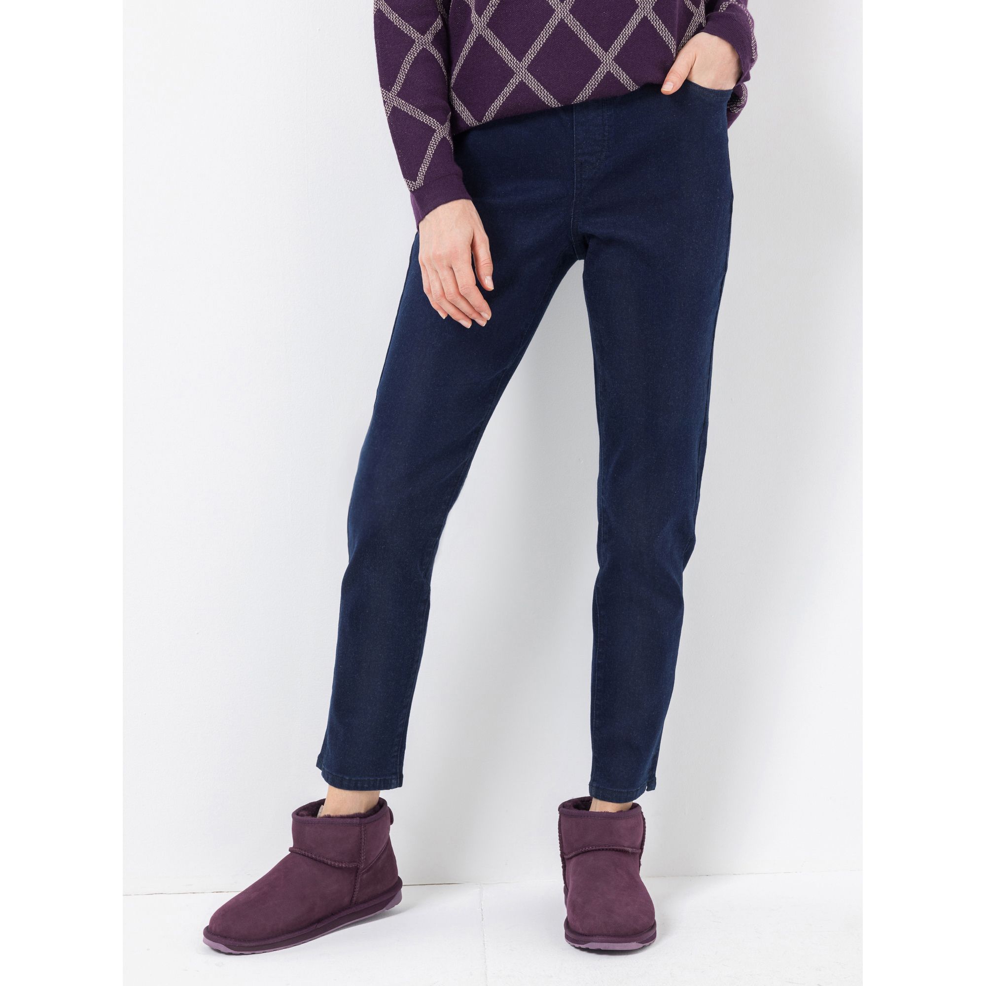 B-Ware DENIM & CO. Jeanshose Donna lange Form Rundumdehnbund