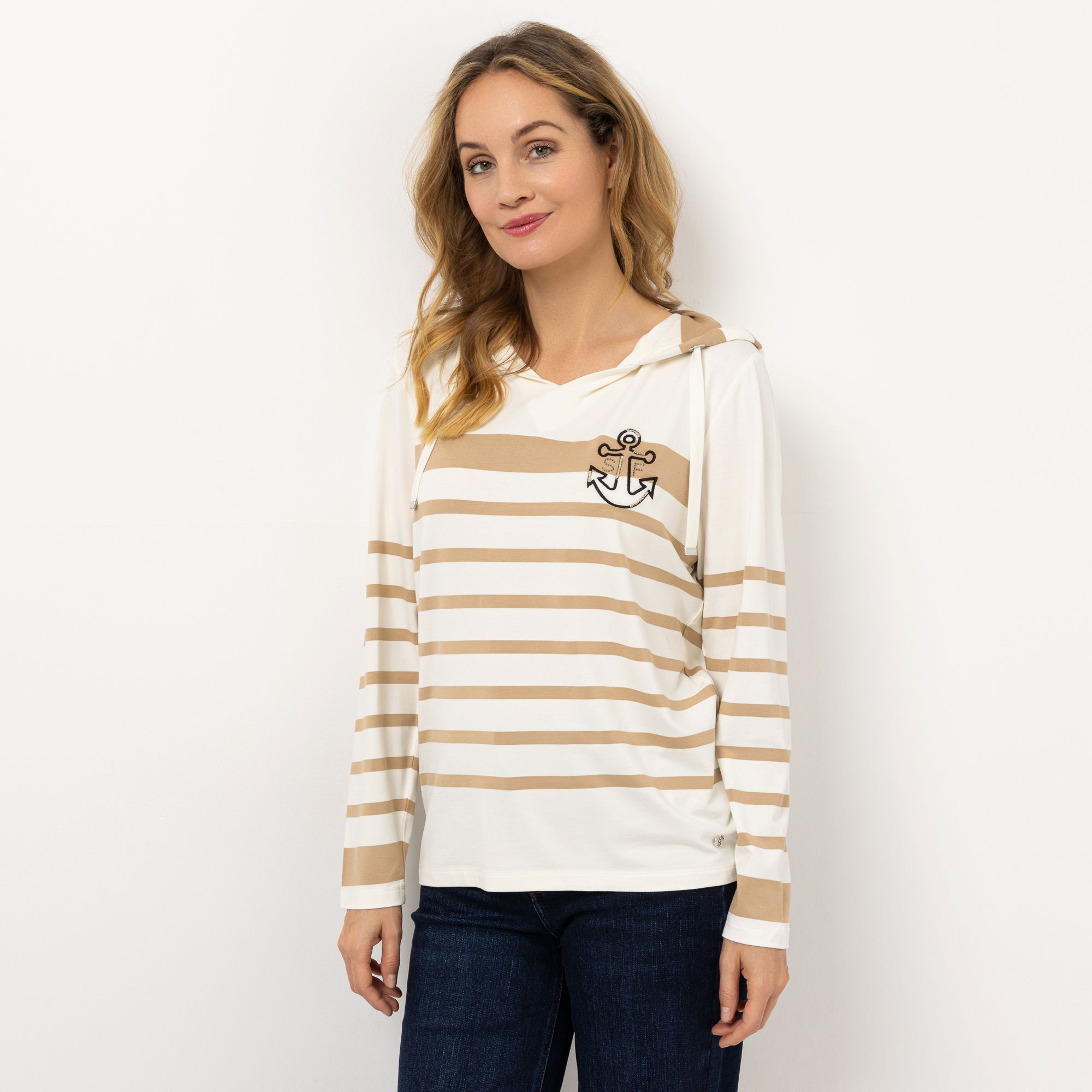 B-Ware STRANDFEIN Shirt mit Kapuze & V-Ausschnitt Logo-Anker-Stickerei