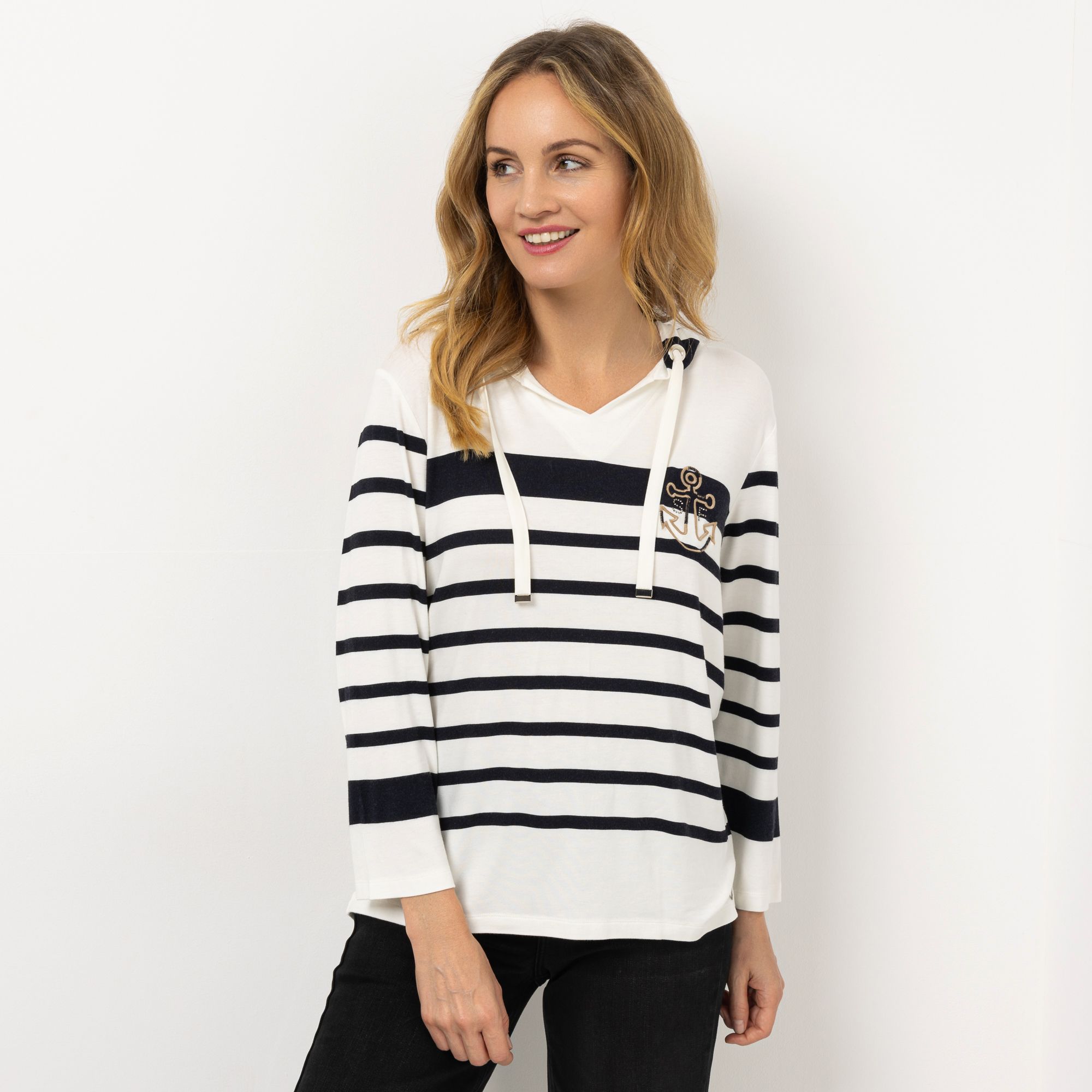 B-Ware STRANDFEIN Shirt mit Kapuze & V-Ausschnitt Logo-Anker-Stickerei