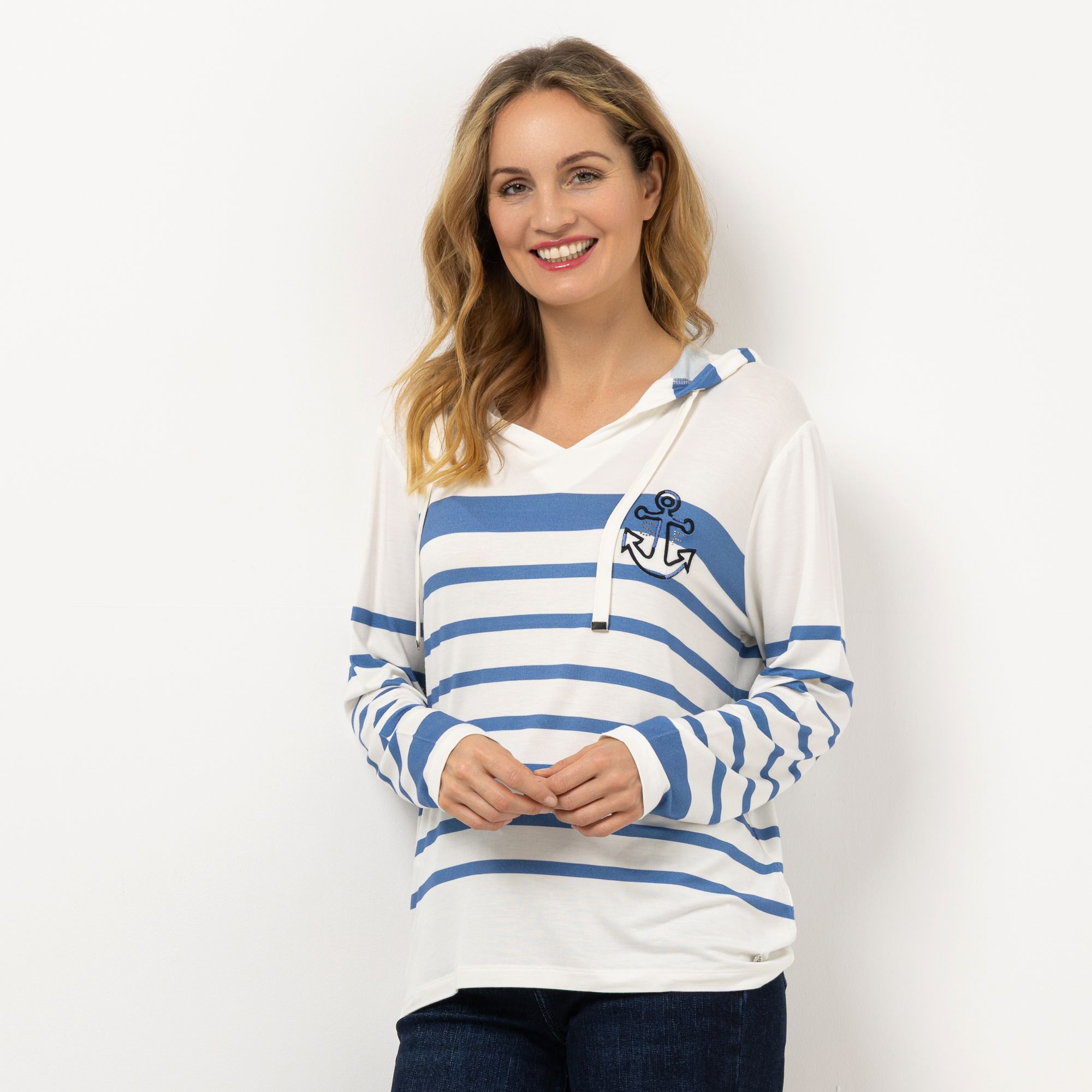 B-Ware STRANDFEIN Shirt mit Kapuze & V-Ausschnitt Logo-Anker-Stickerei