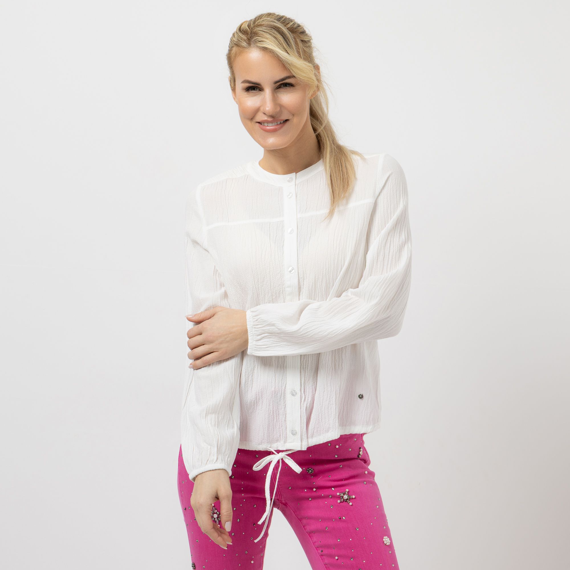 B-Ware DINE 'N' DANCE Bluse, Langarm kurze Form Tunnelzug am Saum