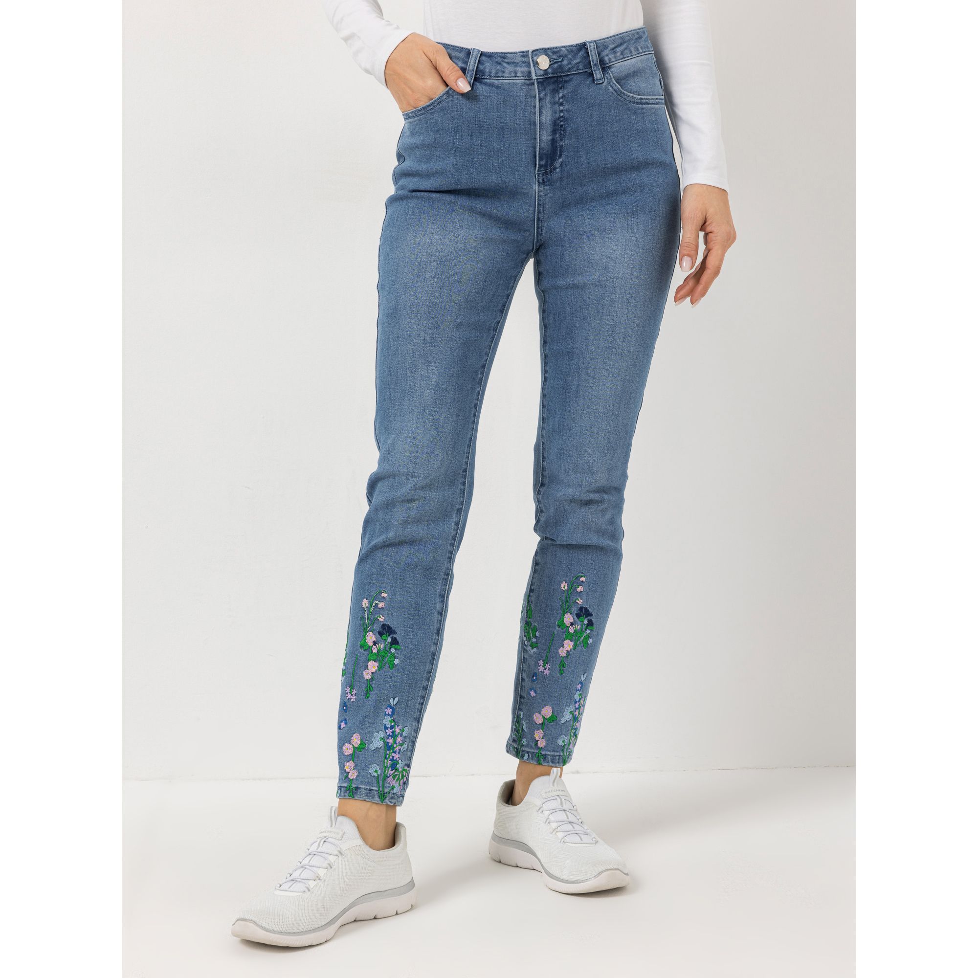 B-Ware VIA MILANO Jeans,1/1-Länge mehrfarbige Stickerei Mid-Waist