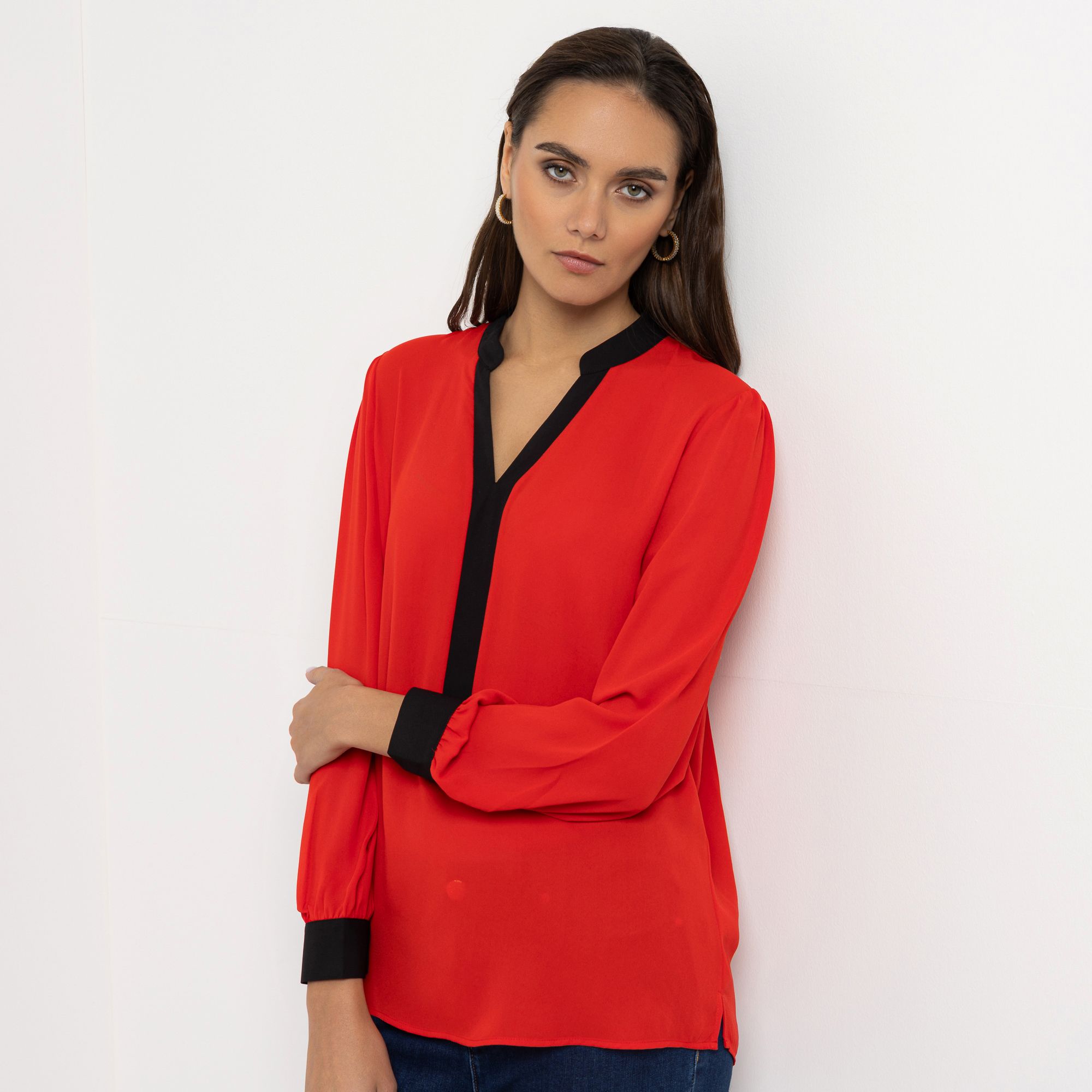 B-Ware STEFFEN SCHRAUT Bluse Serafino-Ausschnitt Kontrastdetails