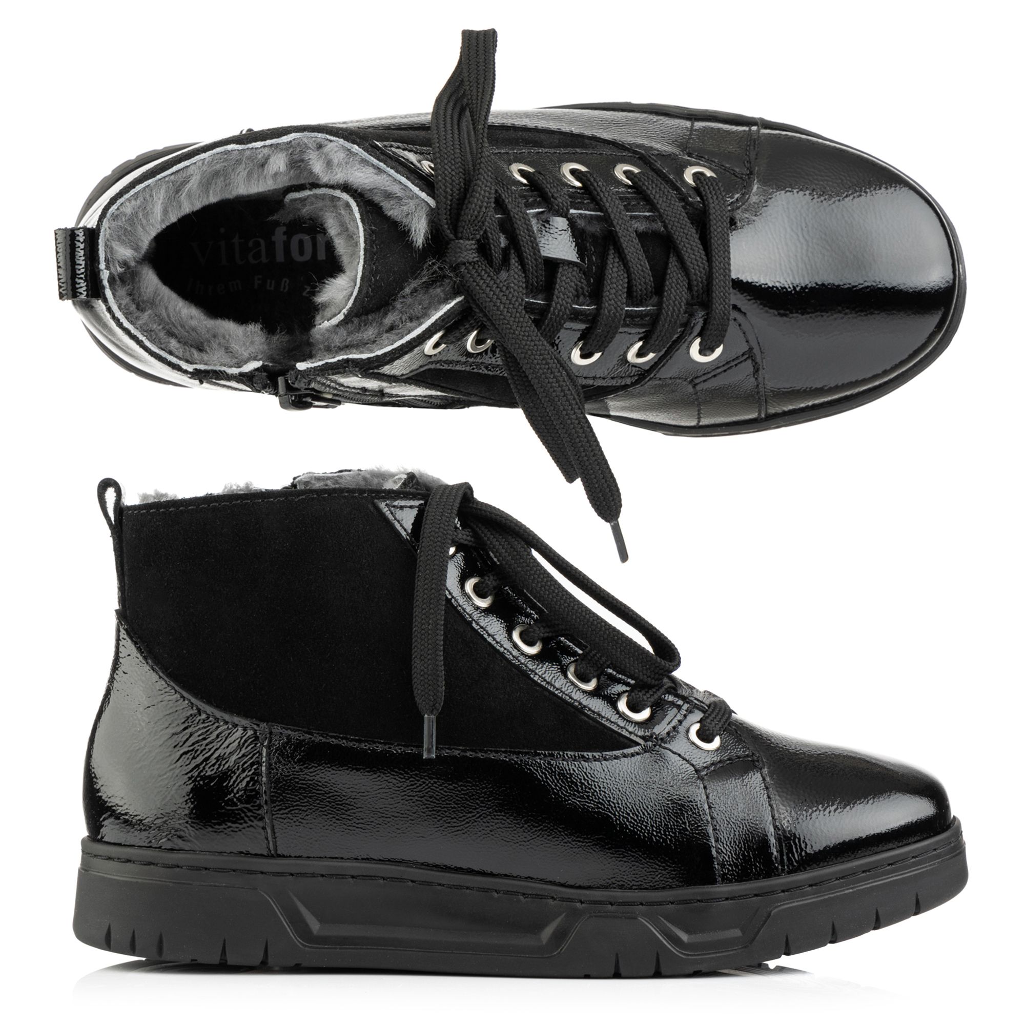 B-Ware VITAFORM Damen-Stiefelette Lackstretch Lammfell