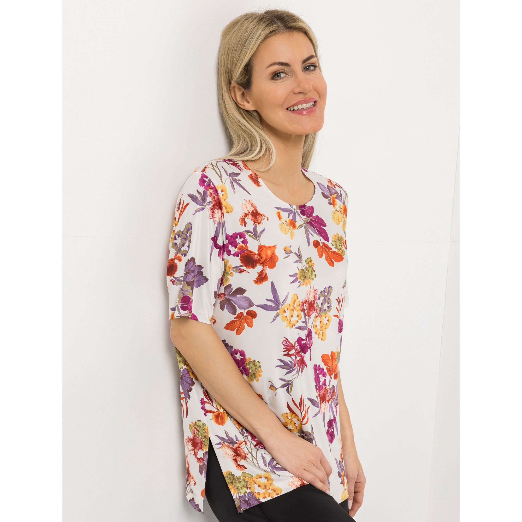 B-Ware IN-PRINT Shirt, 1/2-Arm Rundhalsausschnitt Seitenschlitze