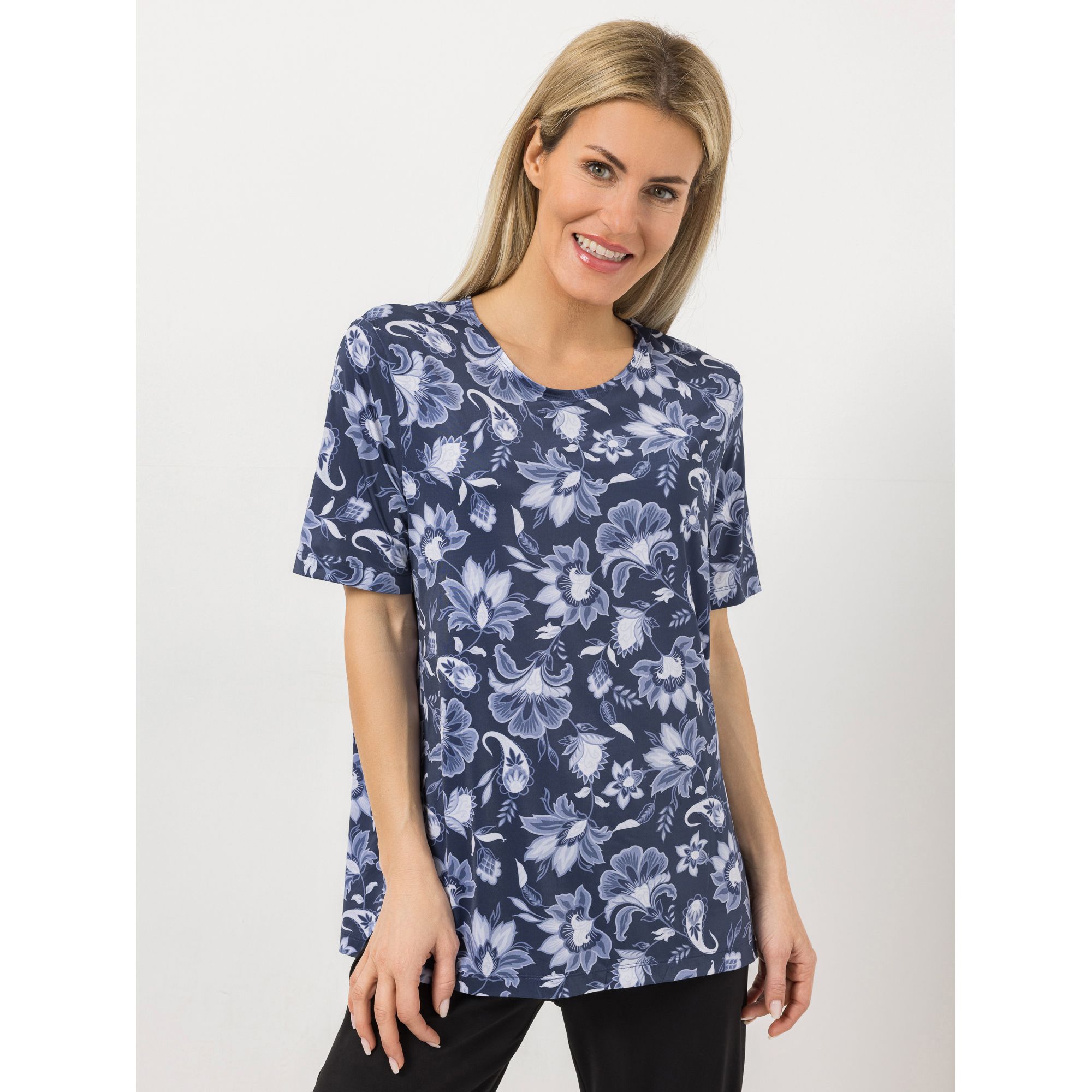 B-Ware IN-PRINT Shirt, 1/2-Arm Rundhalsausschnitt Seitenschlitze