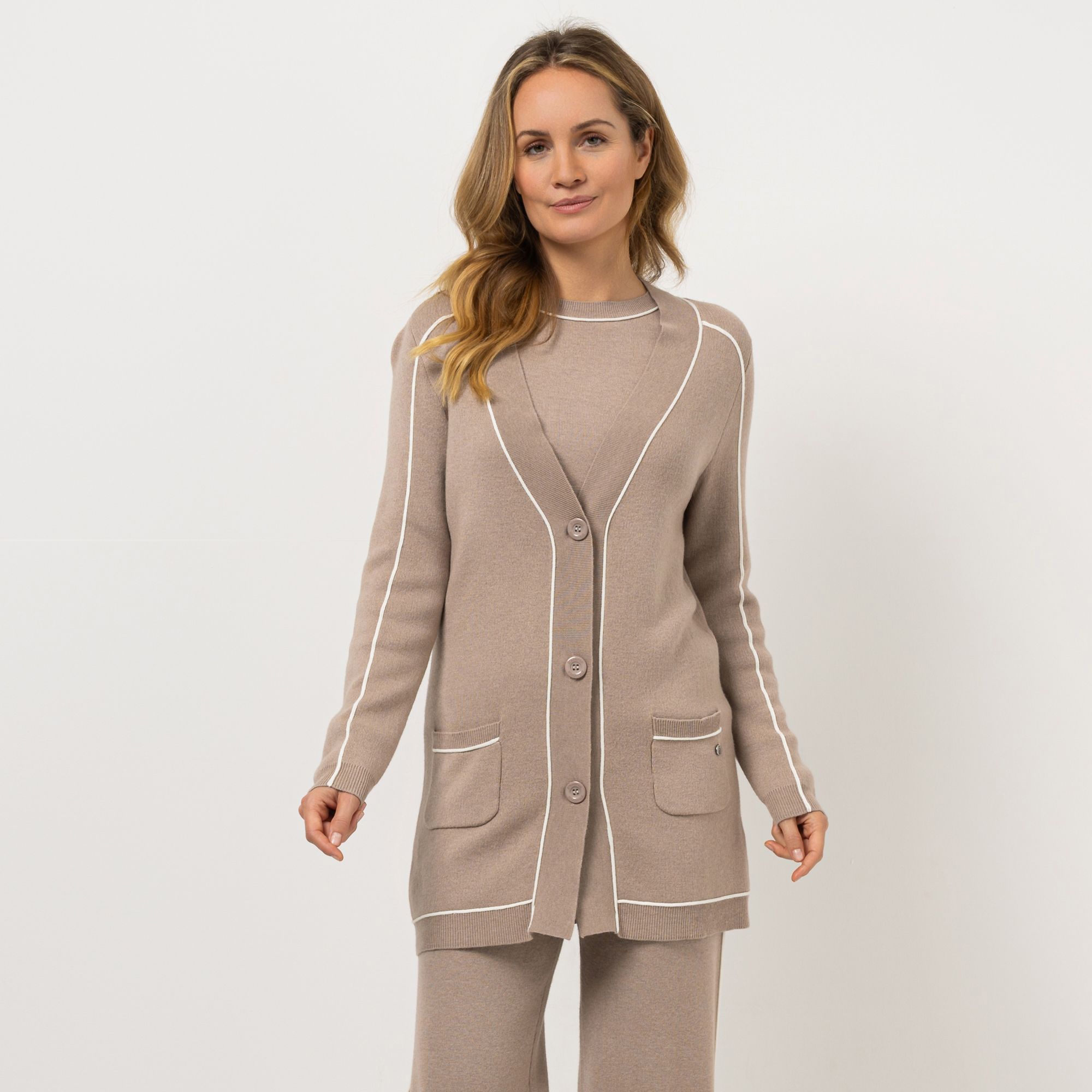 B-Ware STRANDFEIN Longcardigan V-Ausschnitt Kontrastpiping