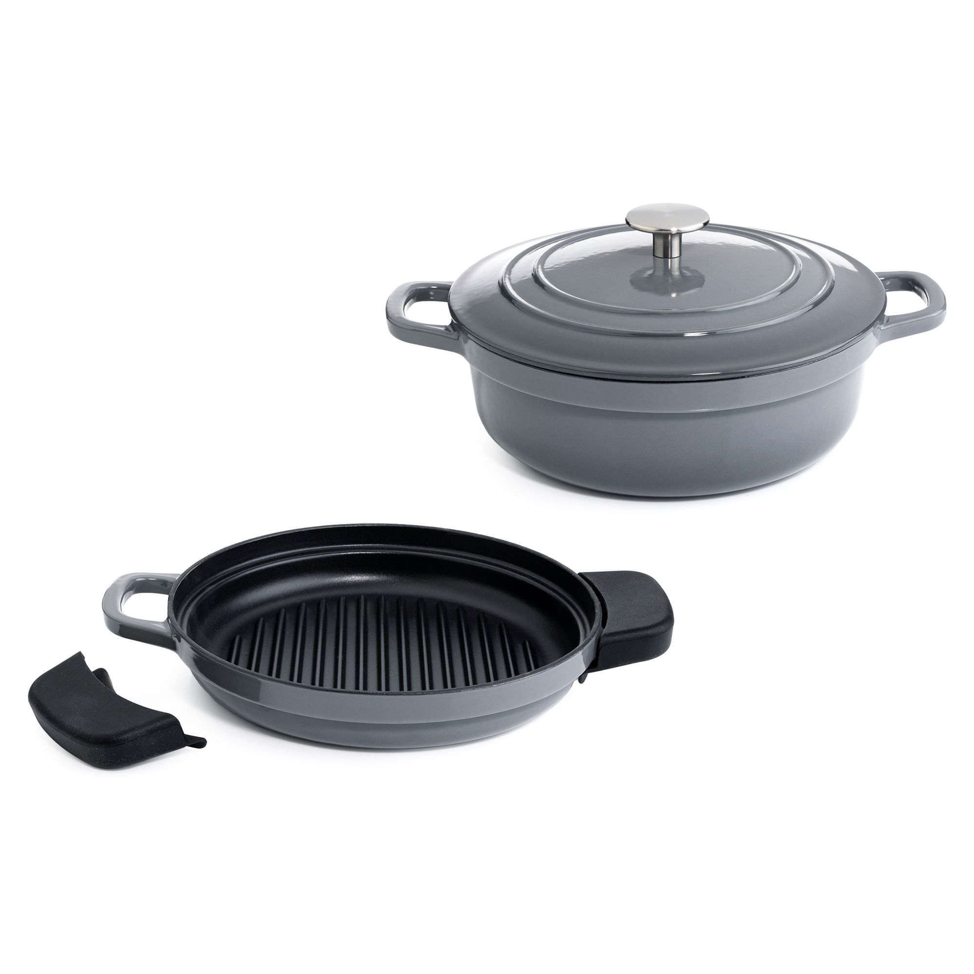 B-Ware COOK'S ESSENTIALS Grillpfanne & Schmor- Topf, 3tlg., Ø25cm Gusseisen, stapelbar