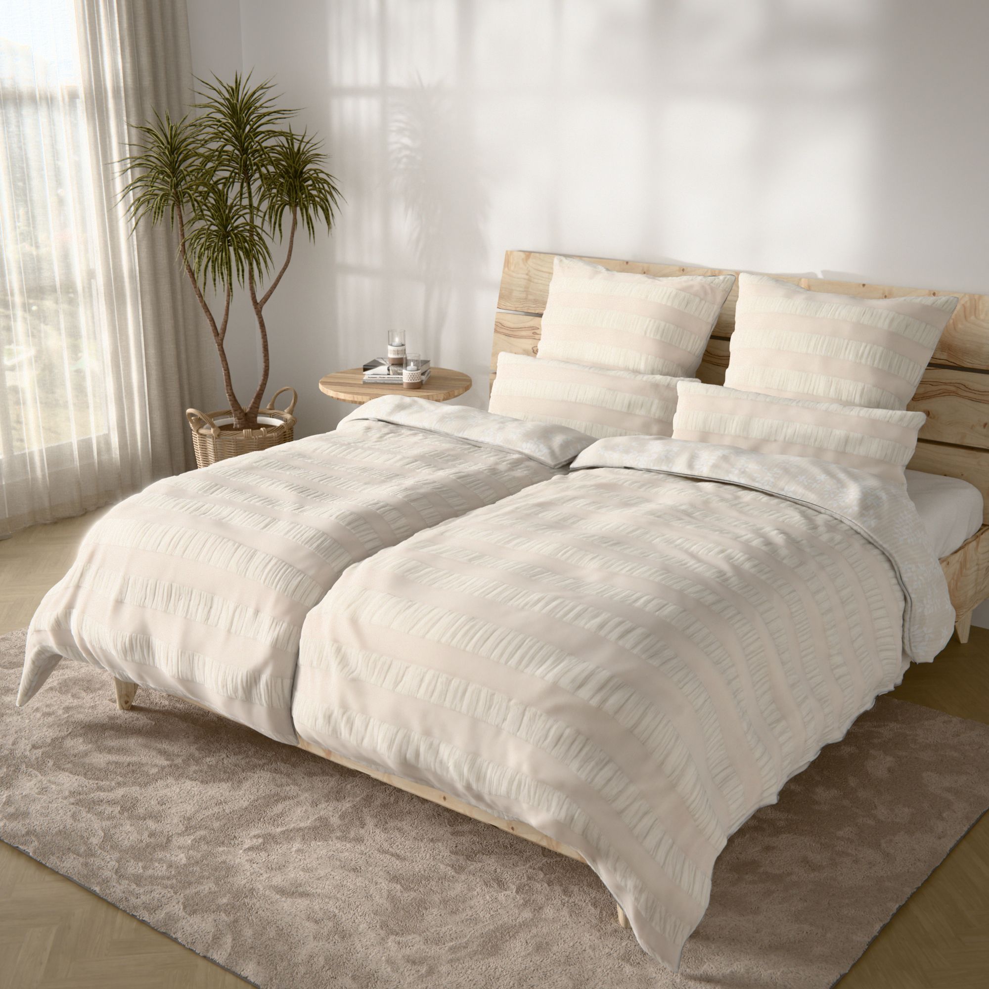 B-Ware SOFT WAVE Wendebettwäsche Streifen & Blüten Mikrofaser Seersucker