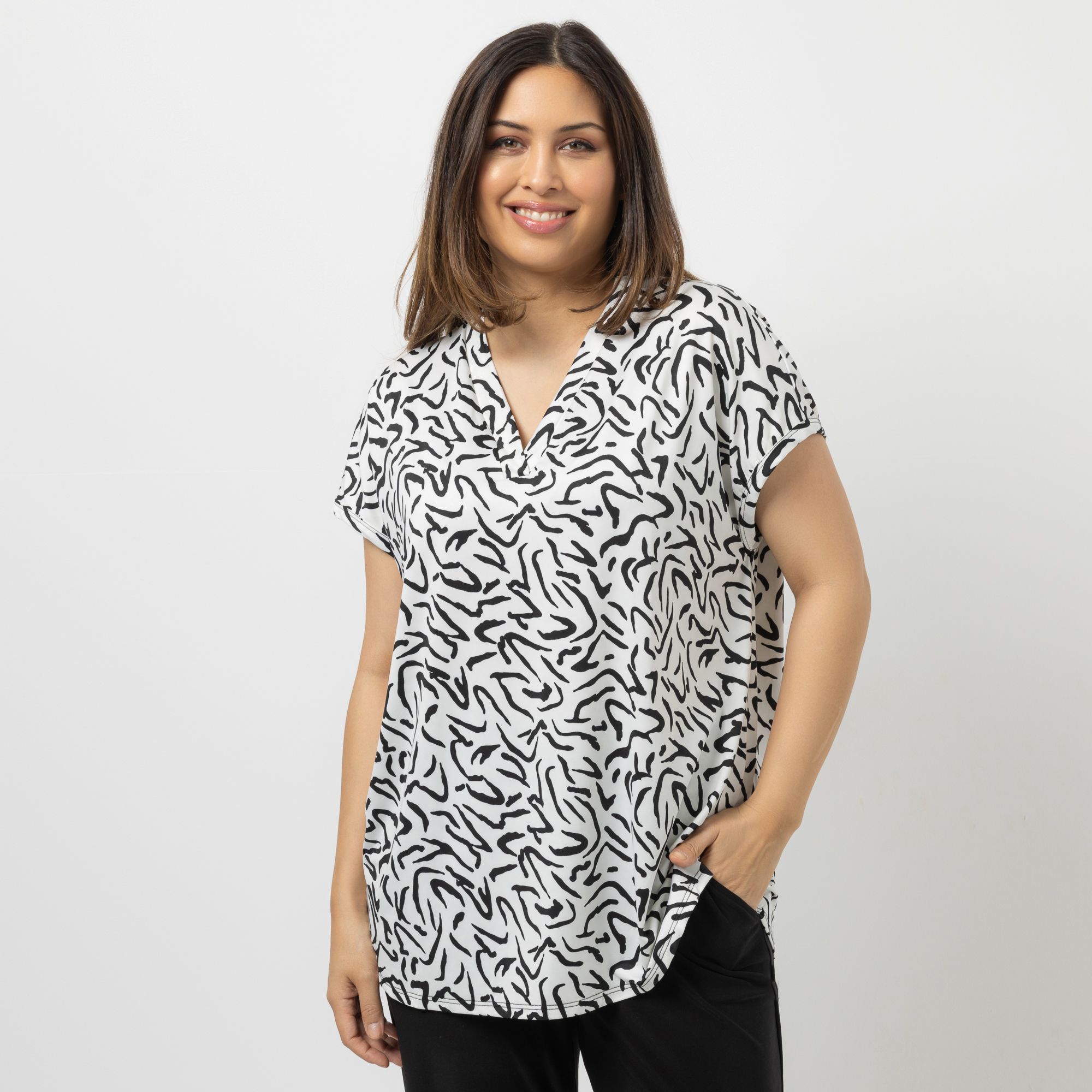 B-Ware KIM & CO. Longshirt, 1/2-Arm Brazil Knit Jersey V-Ausschnitt