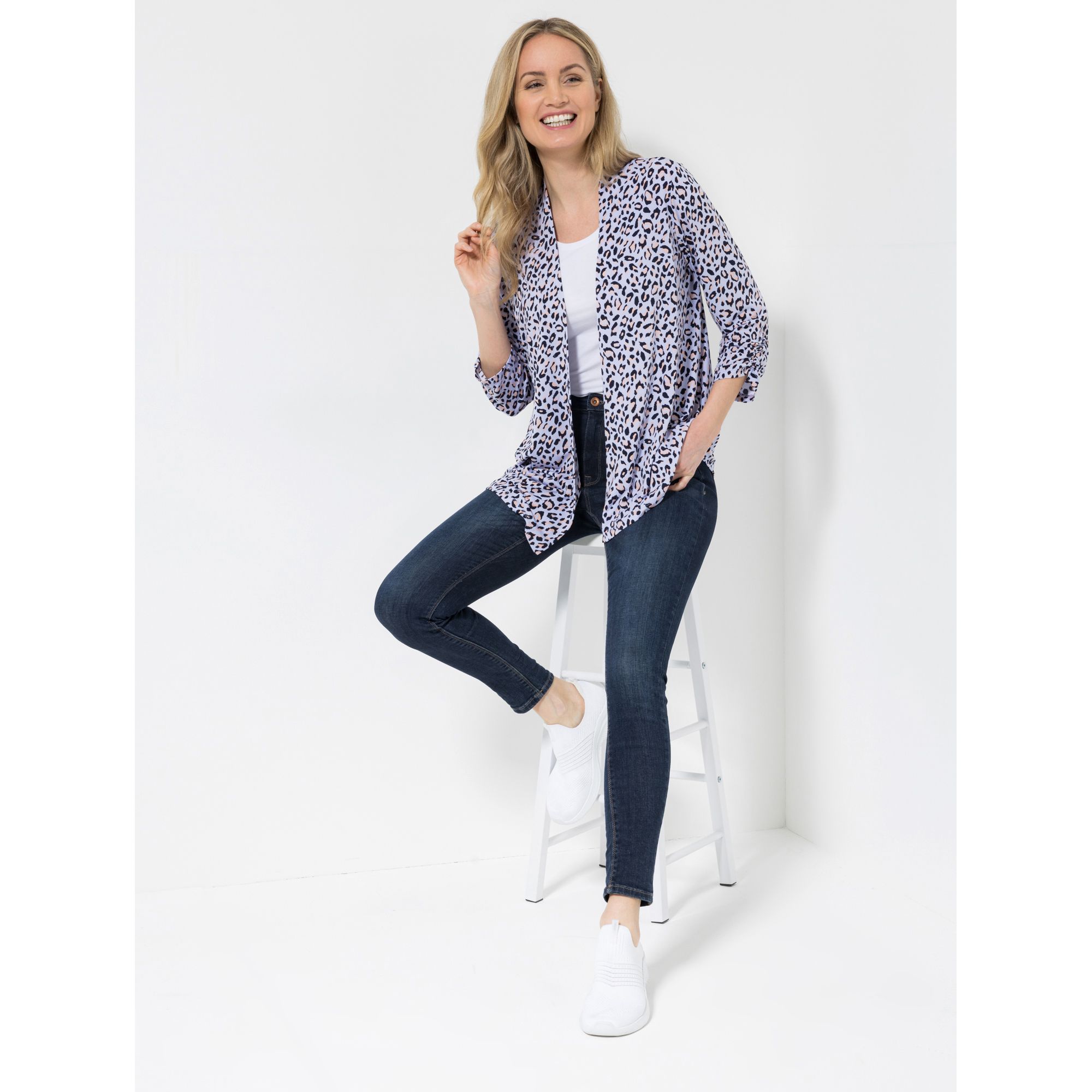 B-Ware KIM & CO. Cardigan, 3/4-Arm Brazil Knit Jersey geraffter Ärmelsaum