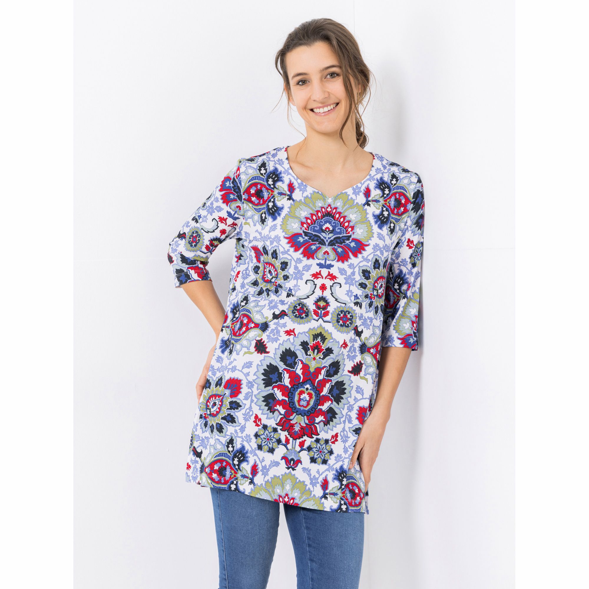 B-Ware IN-PRINT Tunika, 3/4-Arm Herzausschnitt Seitenschlitze