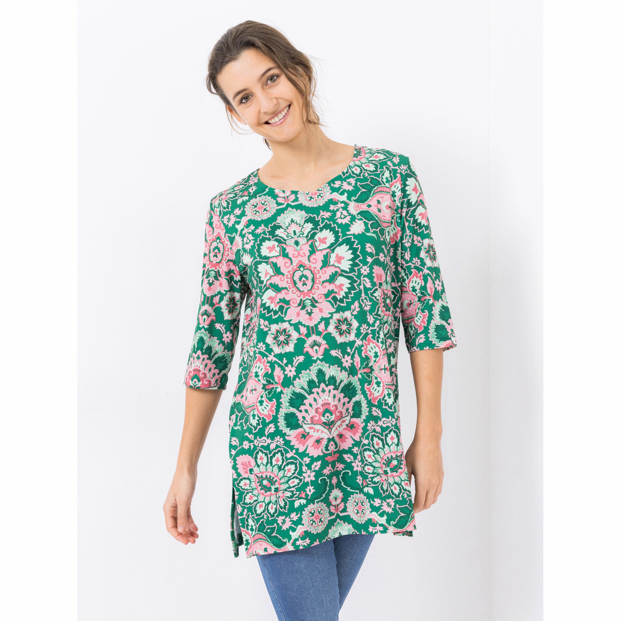 B-Ware IN-PRINT Tunika, 3/4-Arm Herzausschnitt Seitenschlitze