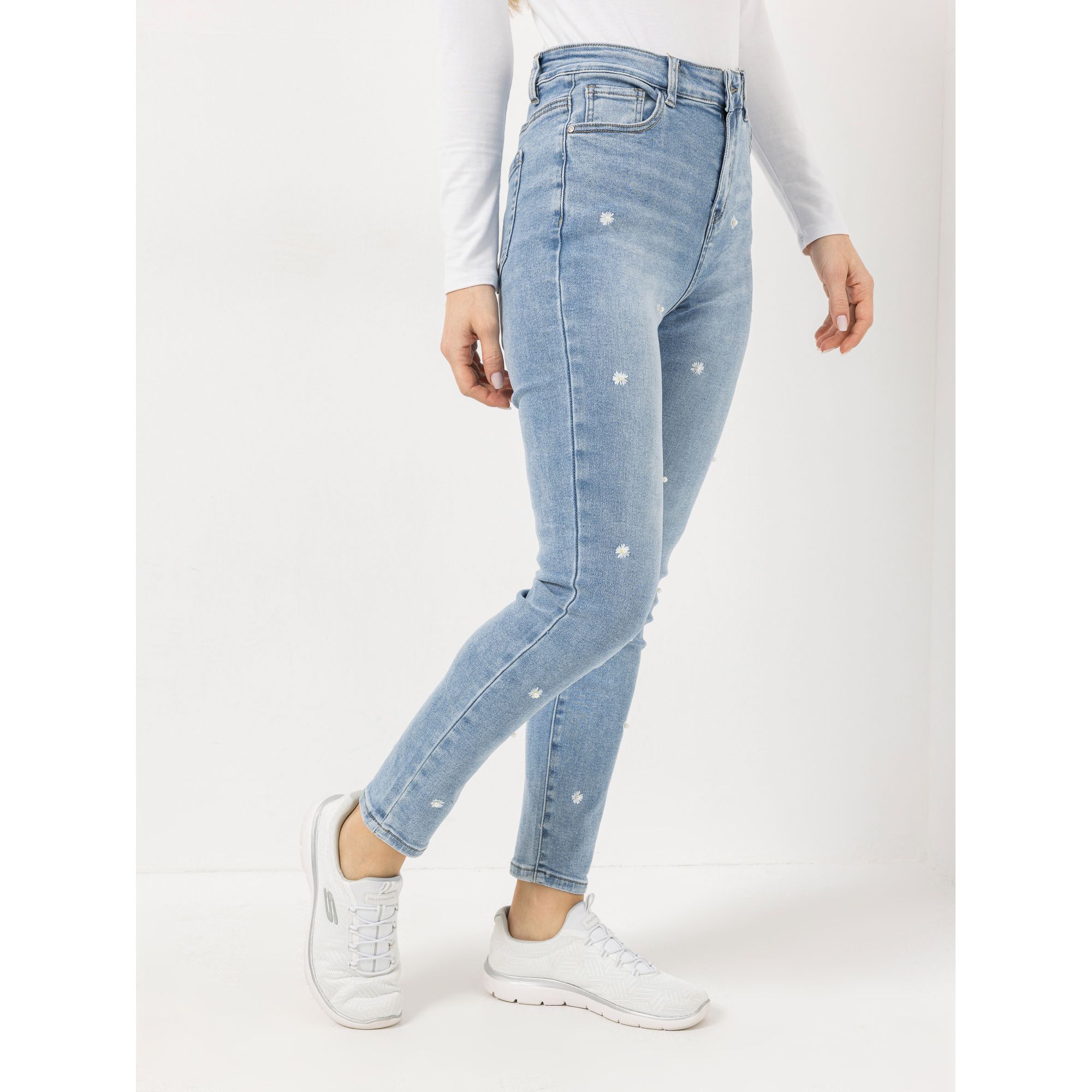 B-Ware VIA MILANO Jeans, 1/1-Länge 5-Pocket-Style Gänseblümchen-Print