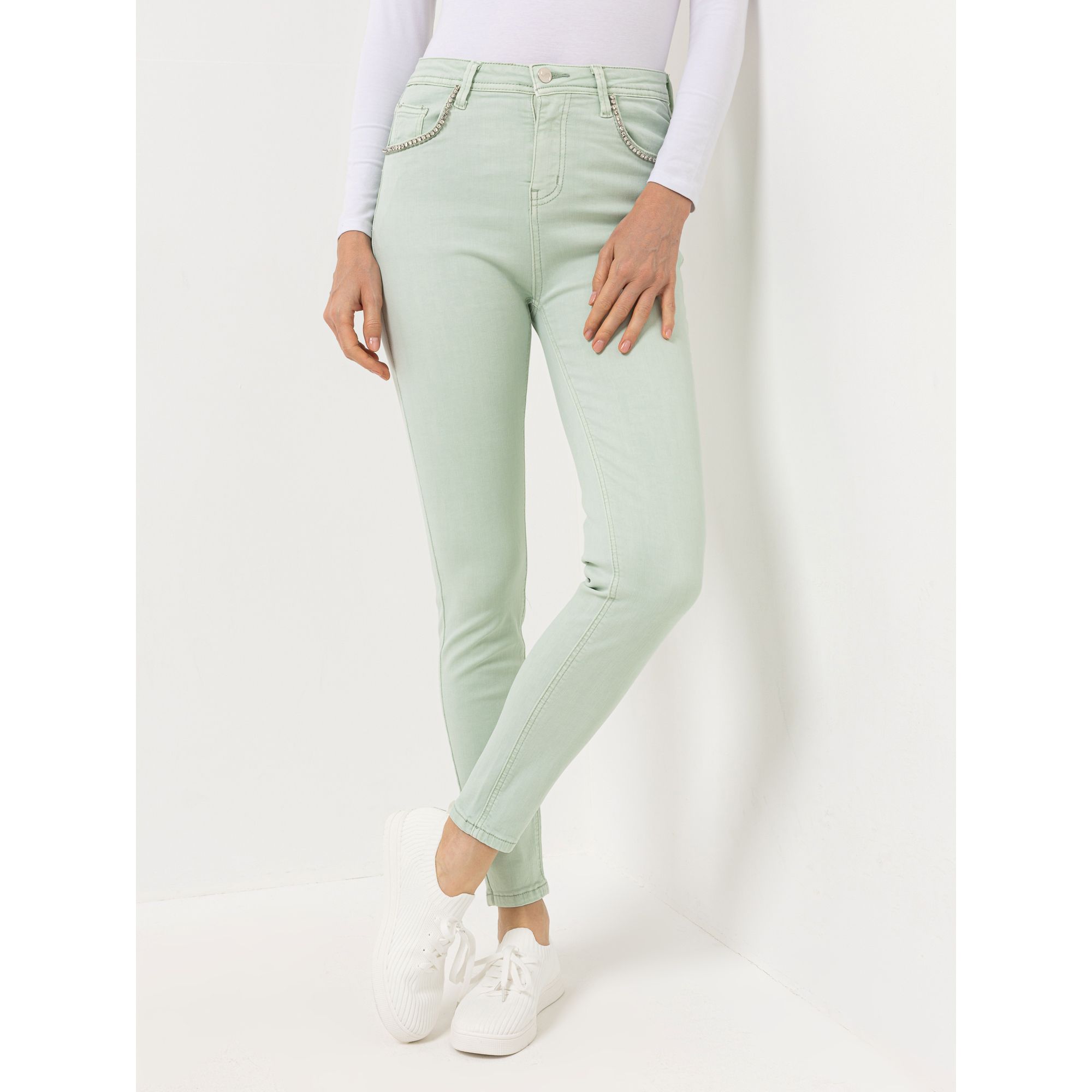 B-Ware VIA MILANO Jeans, knöchellang 5-Pocket-Style Strassdetails