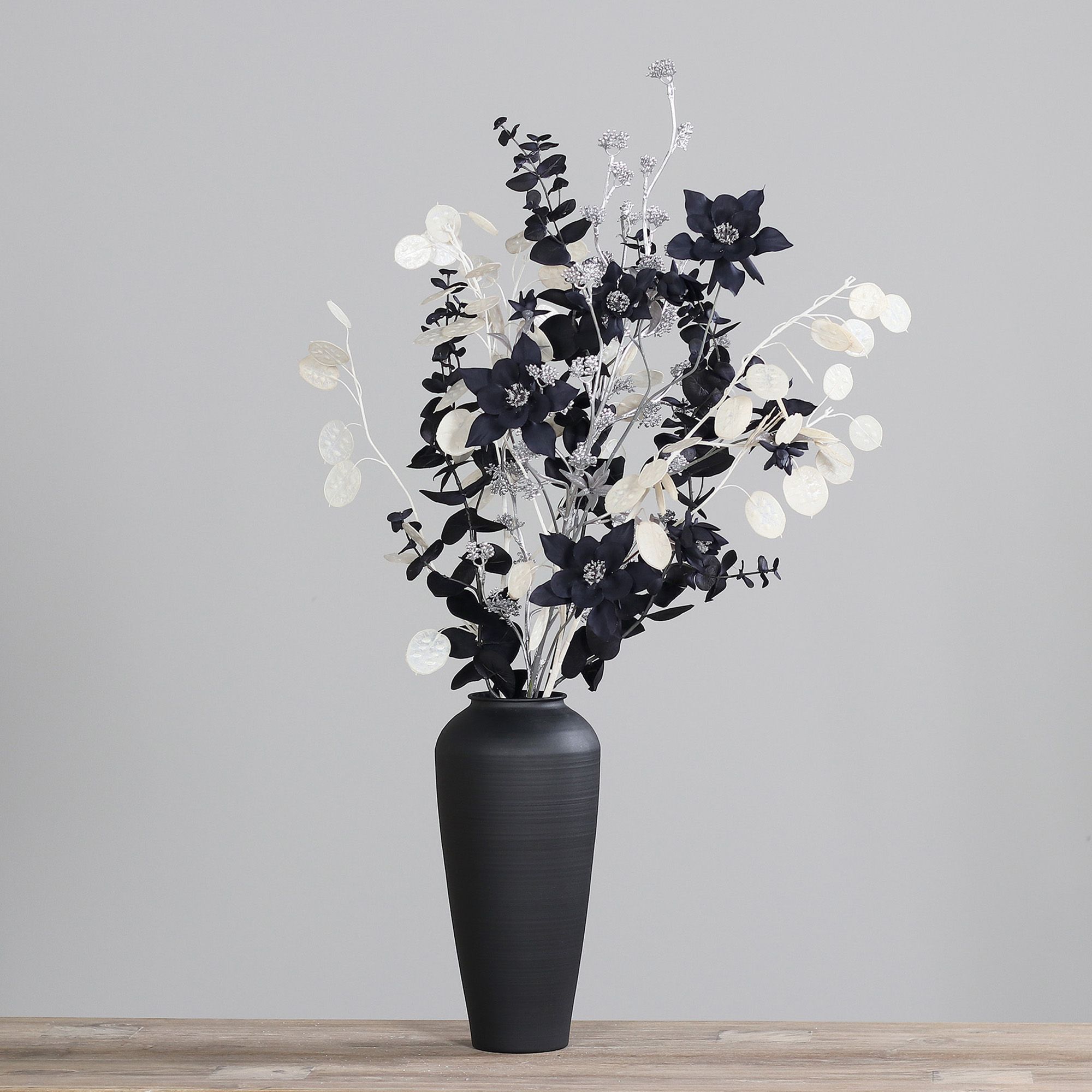 B-Ware PUR FLEUR Premium-Bouquet Lunaria-Zweige Metall-Vase schwarz
