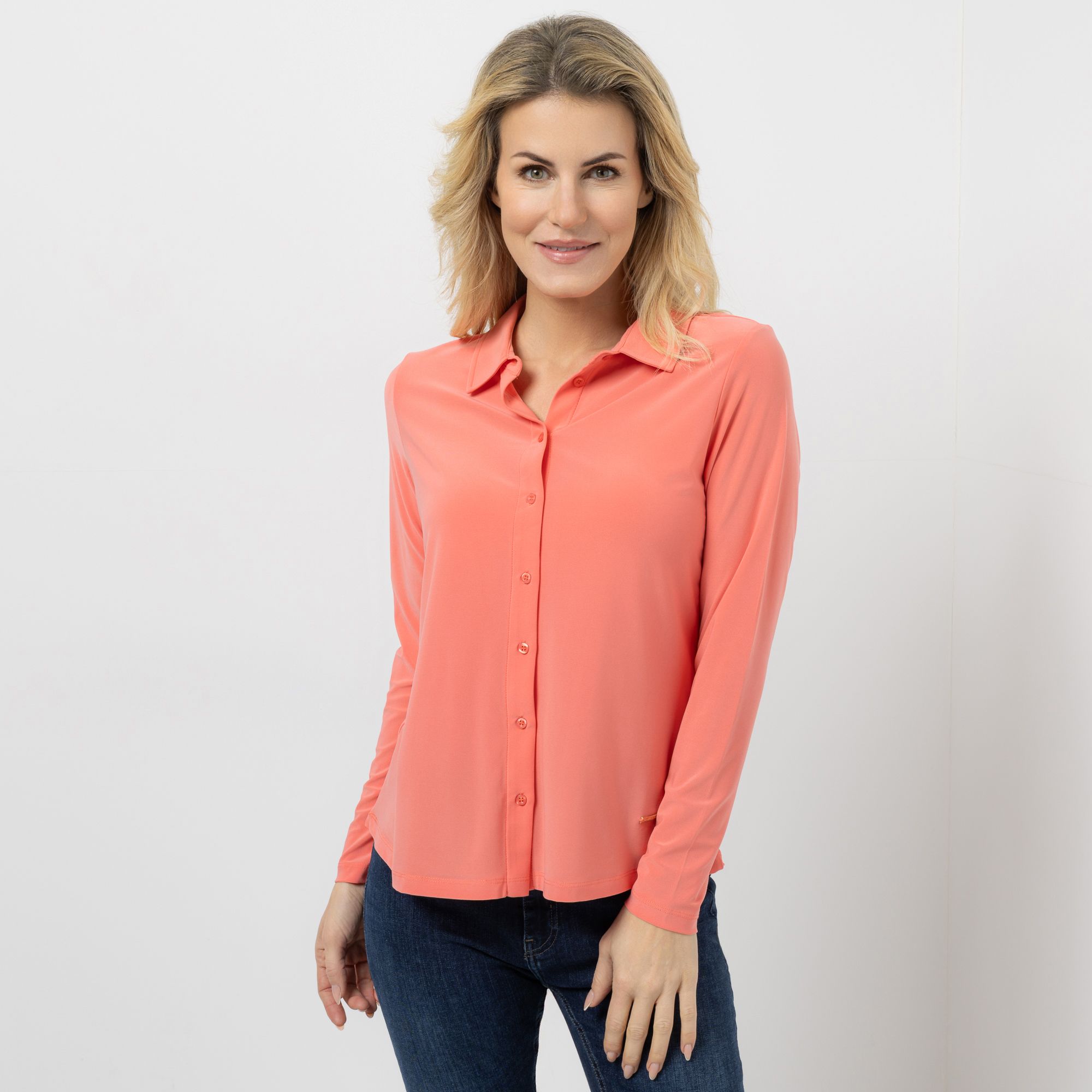 B-Ware AMINATI® Jerseybluse, Langarm Hemdkragen elastische Ware