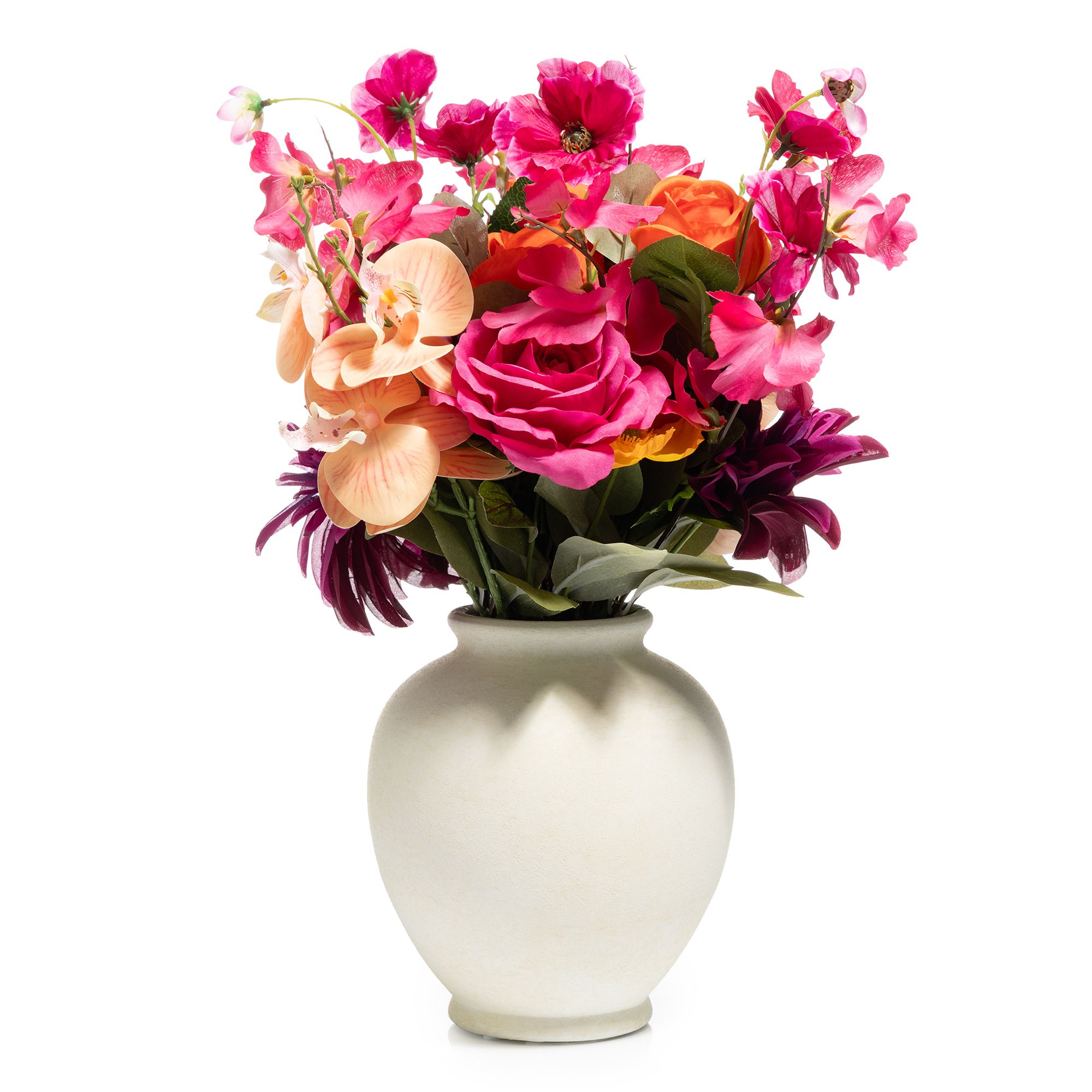 B-Ware ABELLA Flora künstl. Bouquet Frühlings-Mix Steingut-Vase