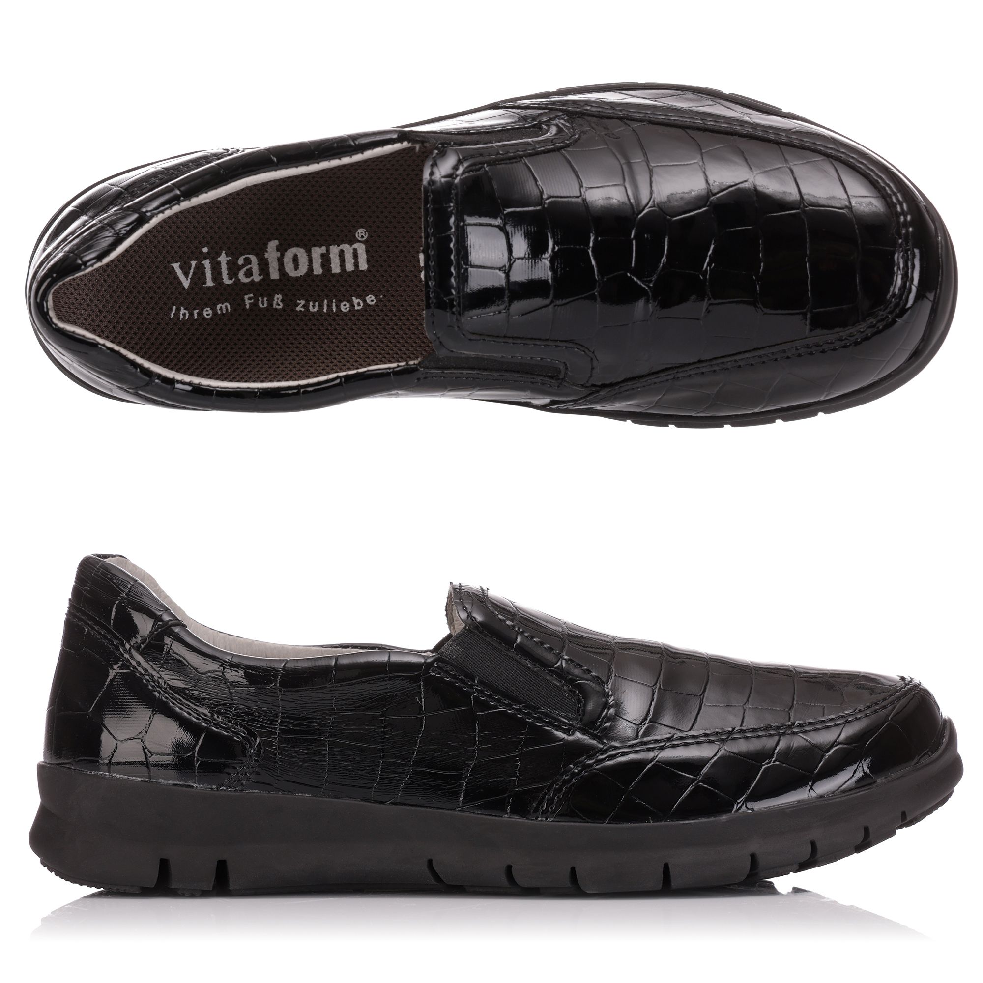 B-Ware VITAFORM Damen-Slipper Krokolack-Optik Stretchmaterial