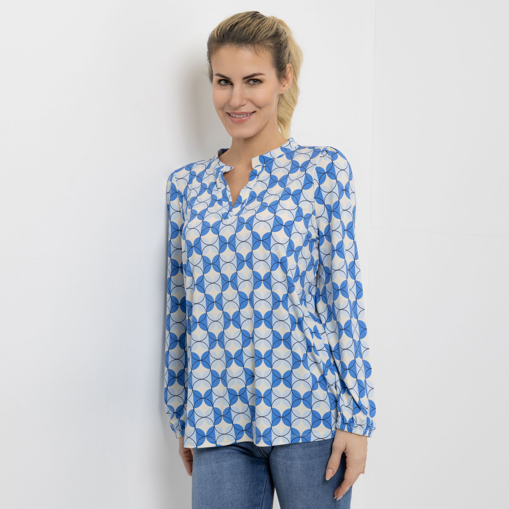 B-Ware VIA MILANO Shirt, 1/1-Arm Serafino-Ausschnitt elastischer Ärmelsaum