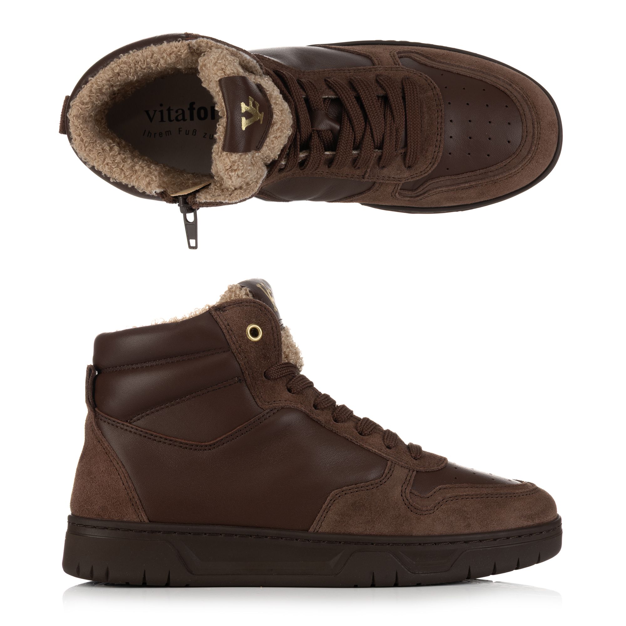B-Ware VITAFORM Damen-Hightopsneaker Verlours-/Nappaleder Teddyfell