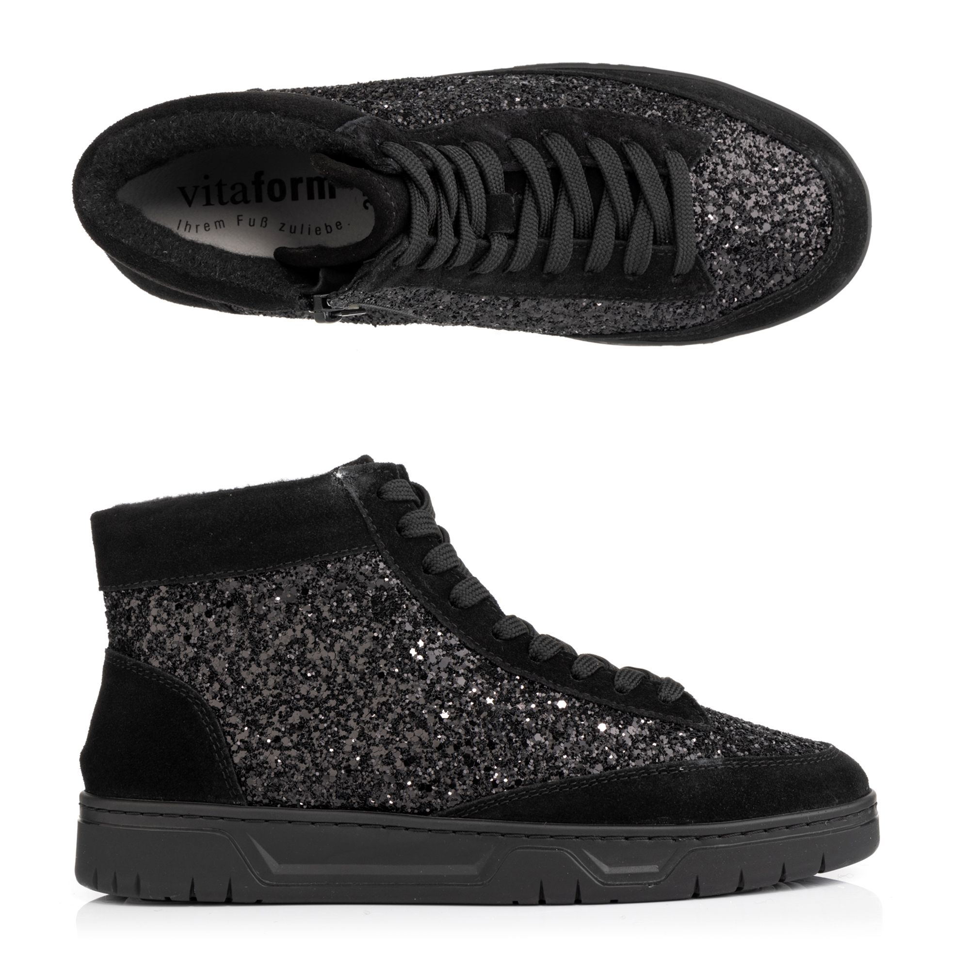 B-Ware VITAFORM Damen-Hightopsneaker Velours/Glitzer Reißverschluss