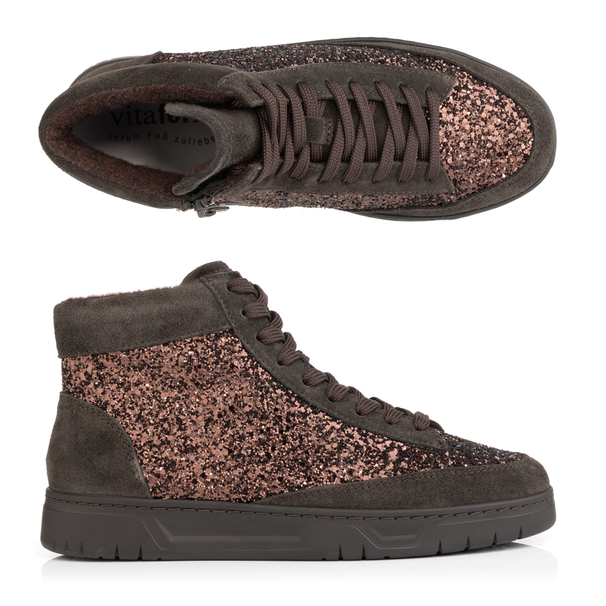 B-Ware VITAFORM Damen-Hightopsneaker Velours/Glitzer Reißverschluss