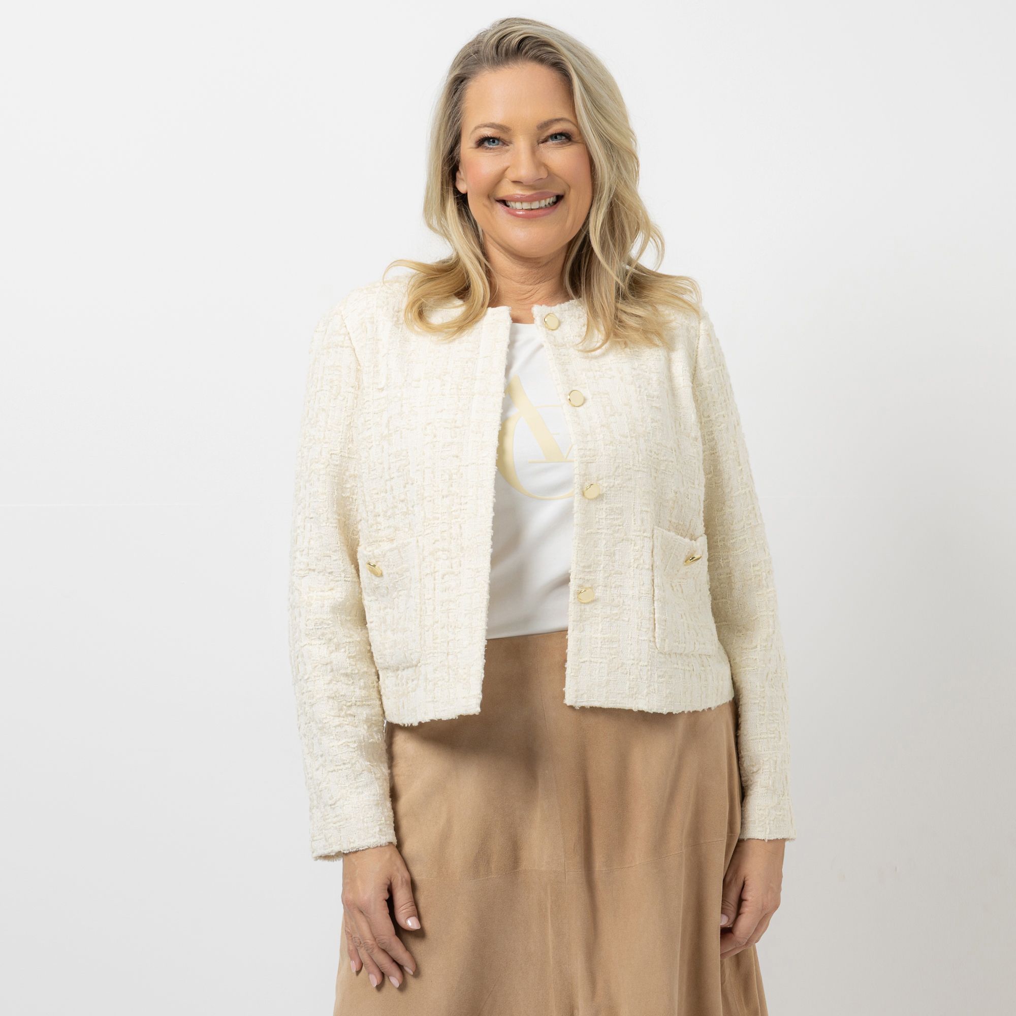 B-Ware ANNA VON GRIESHEIM Tweed-Blazer Knopfleiste kurze Form