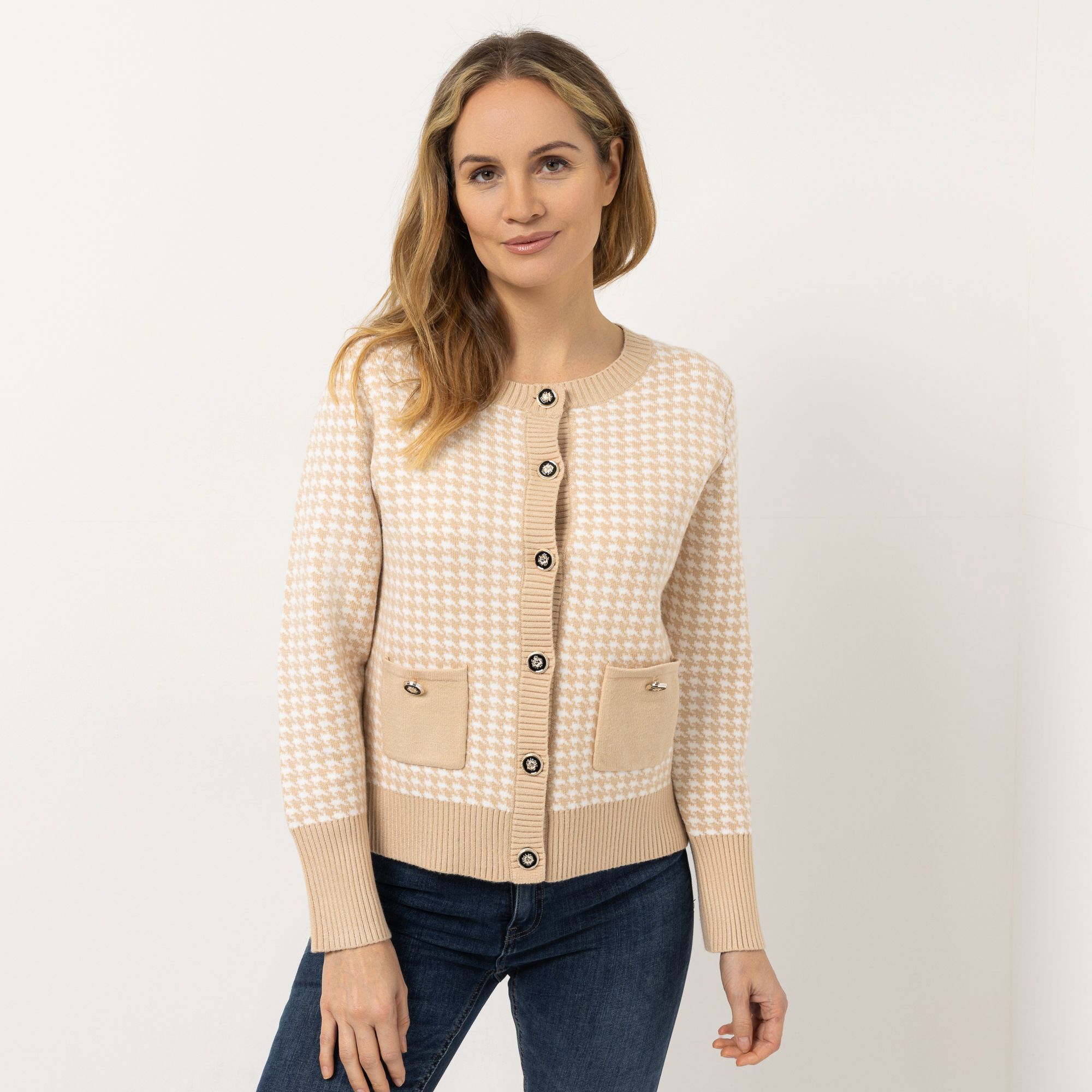 B-Ware VIA MILANO Cardigan, 1/1-Arm Durchgeknöpft Rundhalsausschnitt