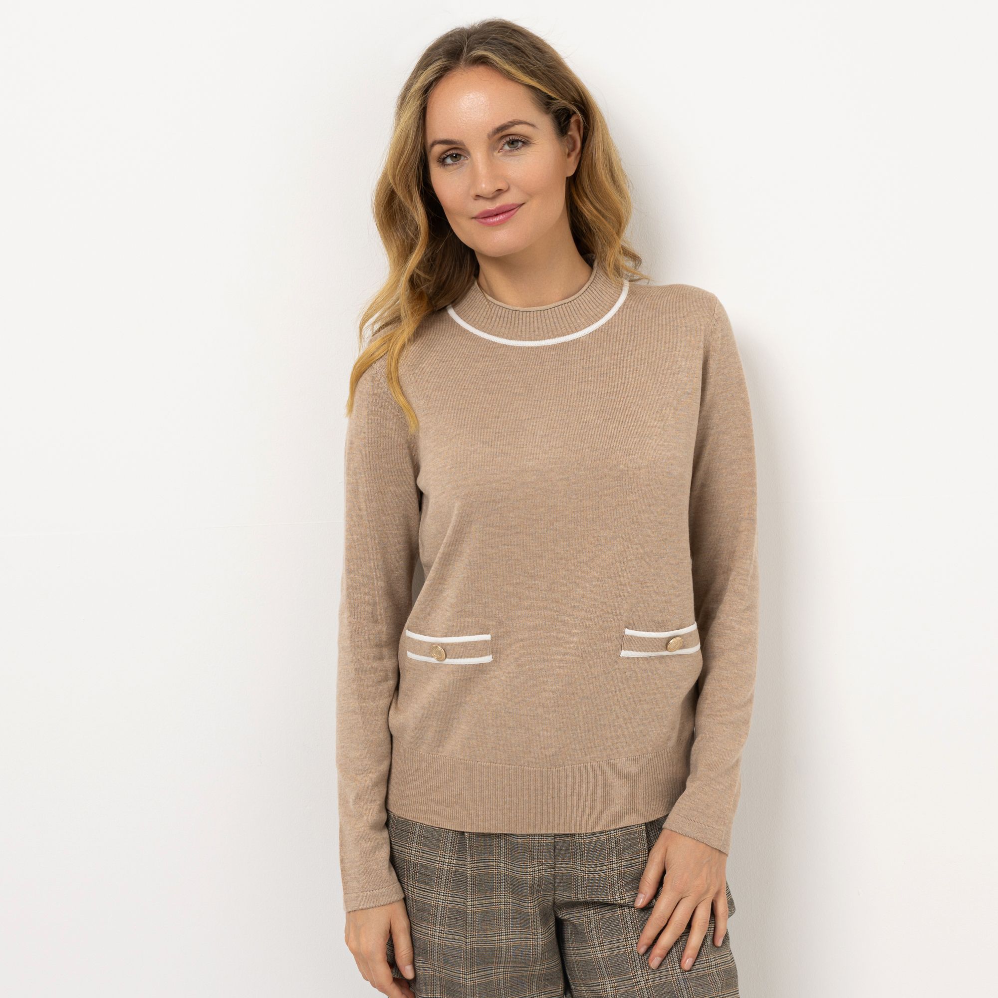 B-Ware STRANDFEIN Pullover leichter Stehkragen Schmuckknöpfe