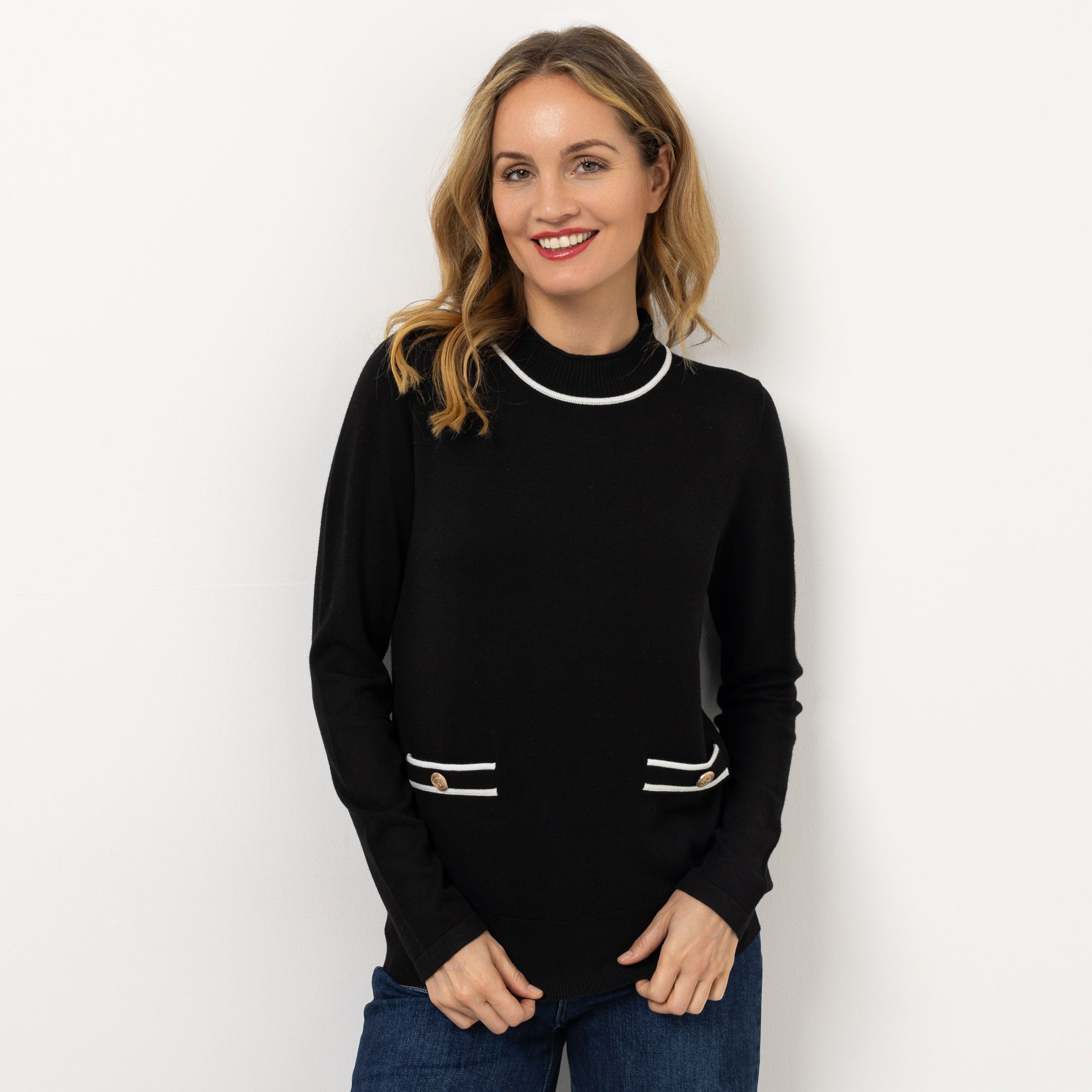 B-Ware STRANDFEIN Pullover leichter Stehkragen Schmuckknöpfe