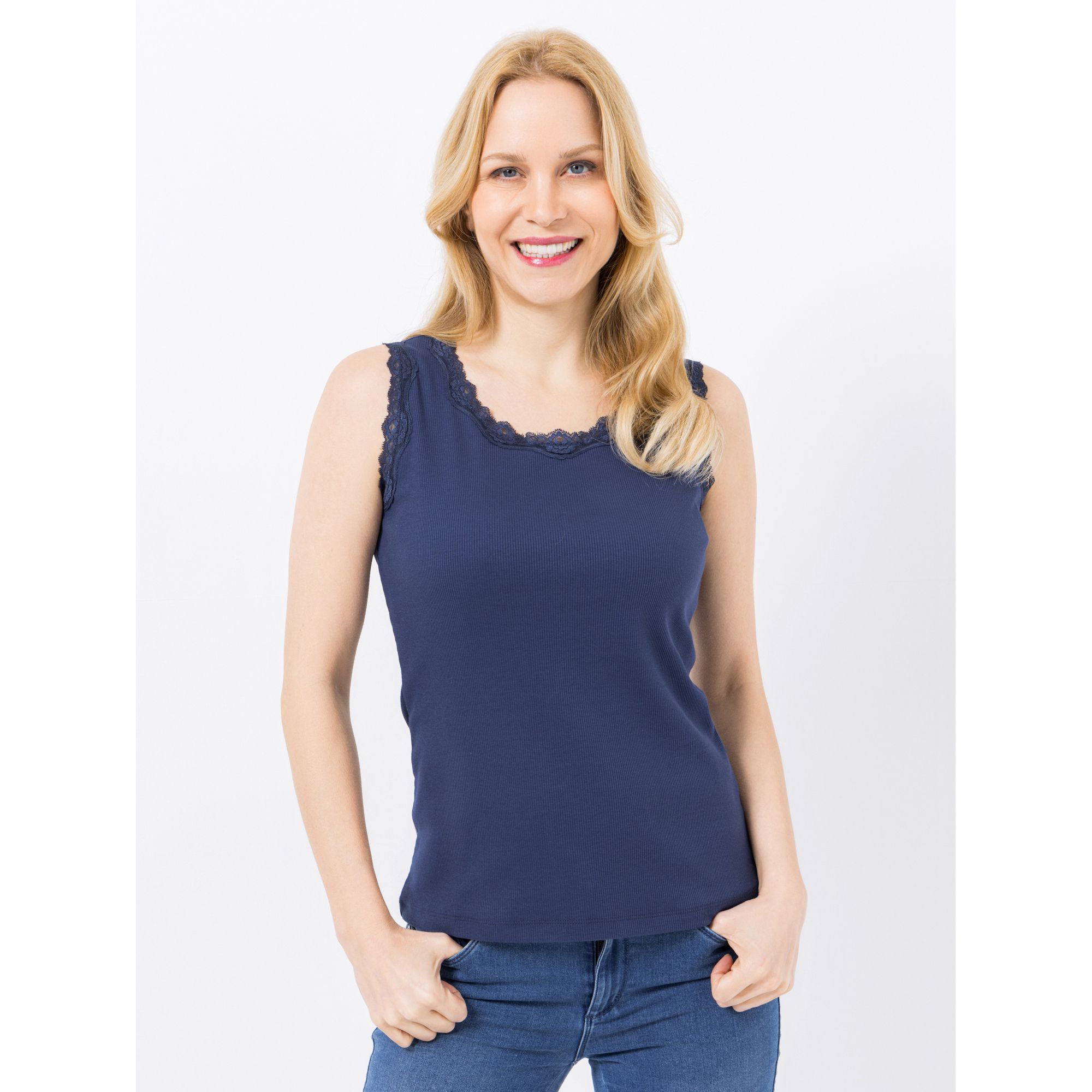 B-Ware VIA MILANO Top Rundhalsausschnitt Spitzen-Detail