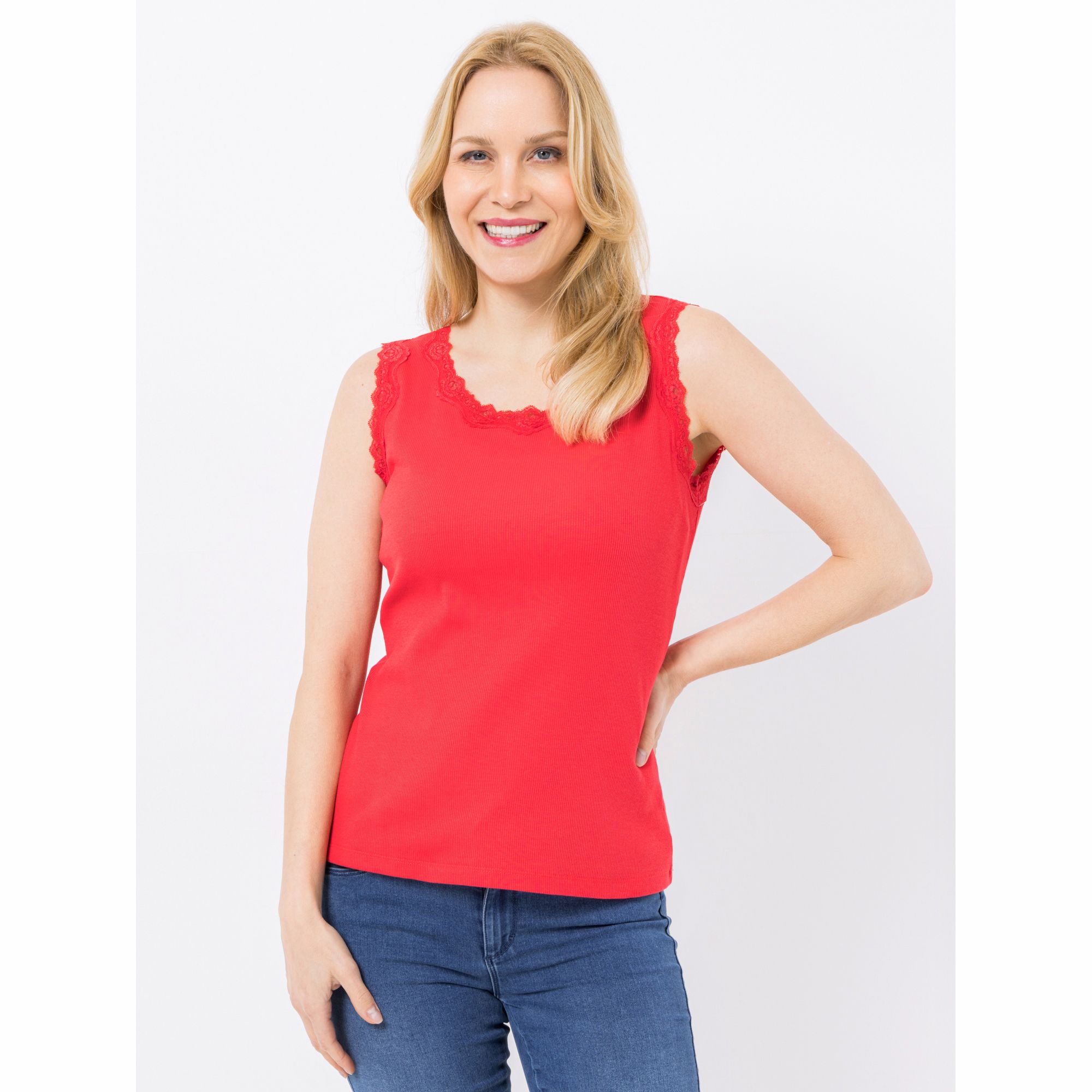 B-Ware VIA MILANO Top Rundhalsausschnitt Spitzen-Detail