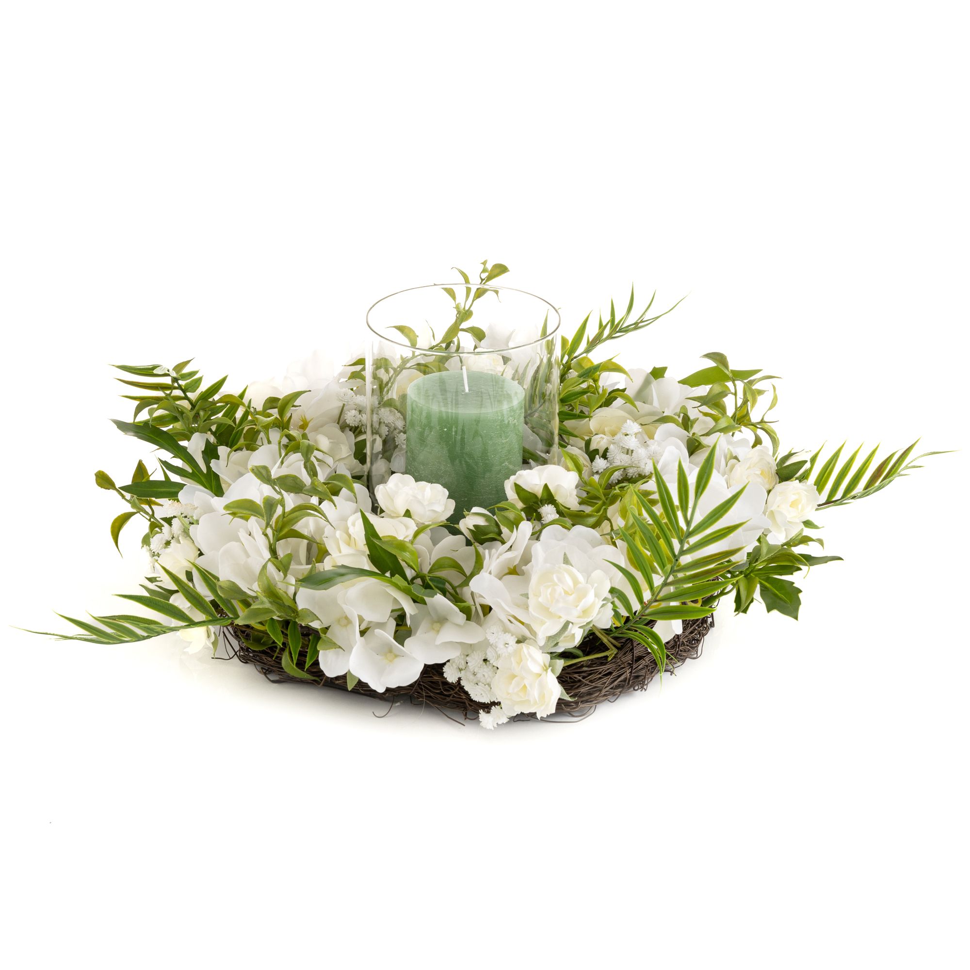 B-Ware ABELLA Flora künstlicher Dekokranz Windlicht & Kerze Ø 45cm