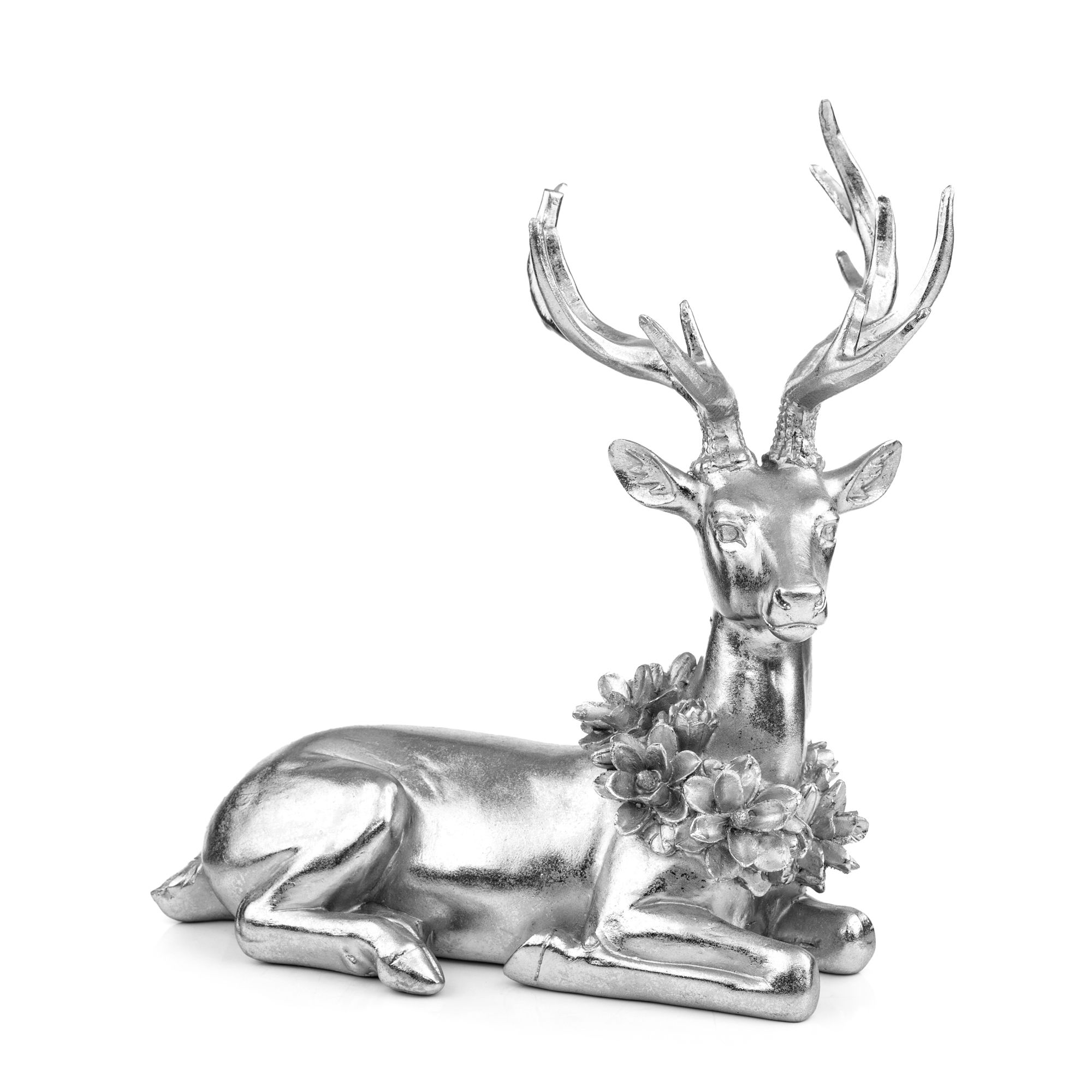 B-Ware ABELLA Xmas Hirsch liegend mit Blütenkranz B. 25cm, H. 25cm