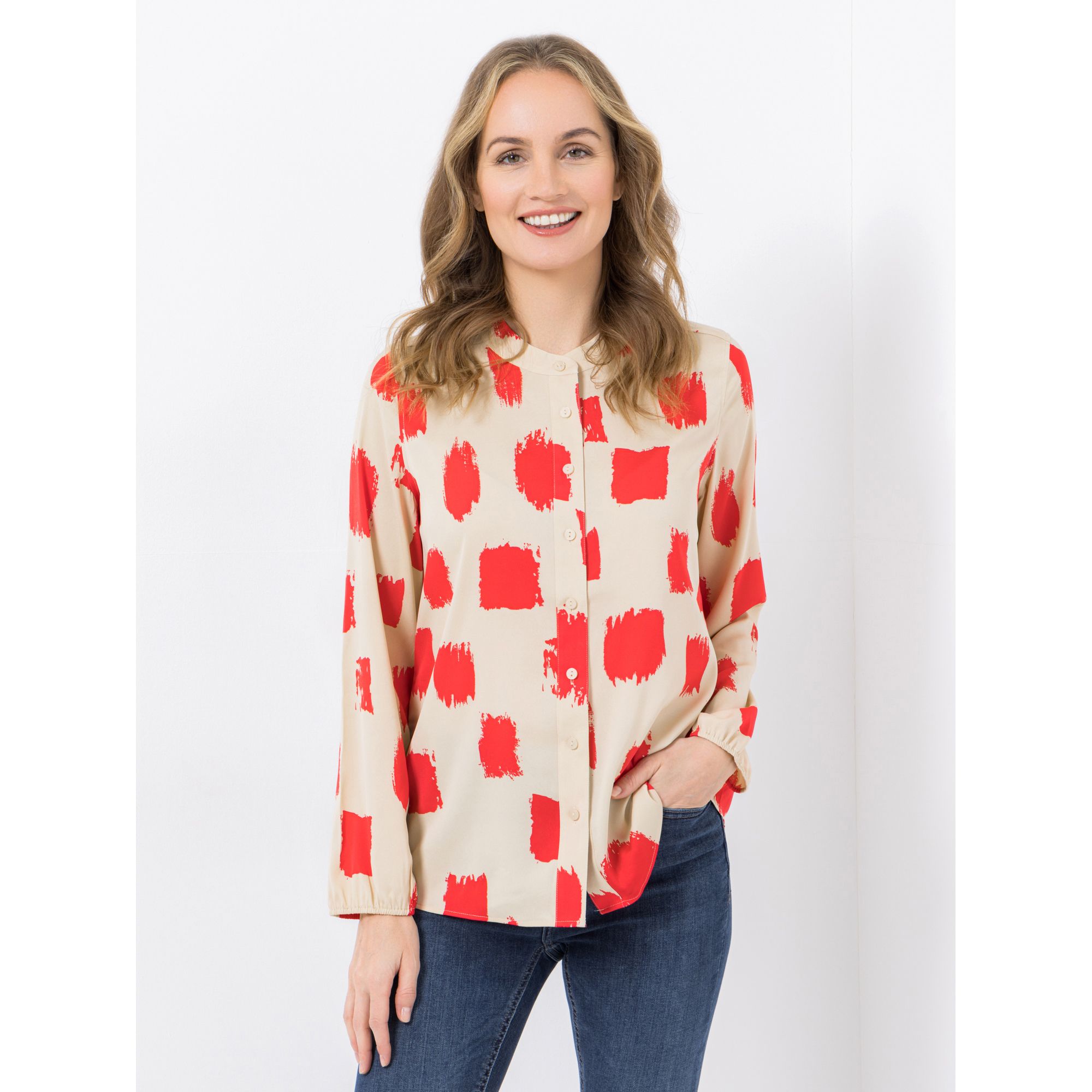 B-Ware VIA MILANO Bluse, 1/1-Arm Gummi am Ärmelsaum Stehkragen