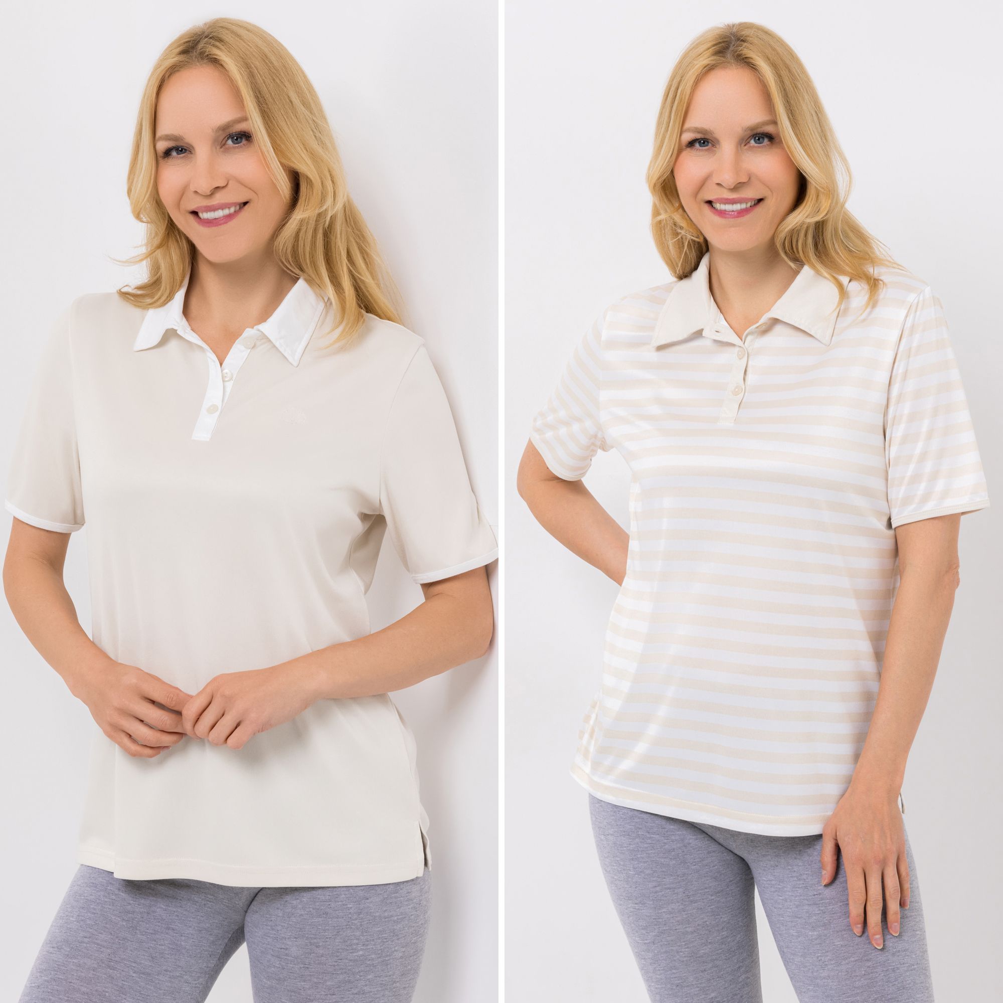 B-Ware JERYMOOD HOMEWEAR 2 Poloshirts, 1/2-Arm Mikrofaser Kontrastdetails