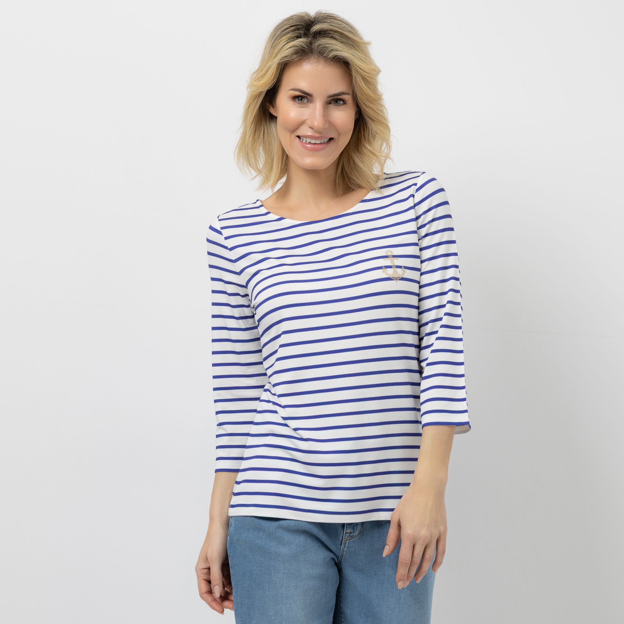 B-Ware STRANDFEIN Shirt,3/4--Arm Rundhalsausschnitt Ankerdetail