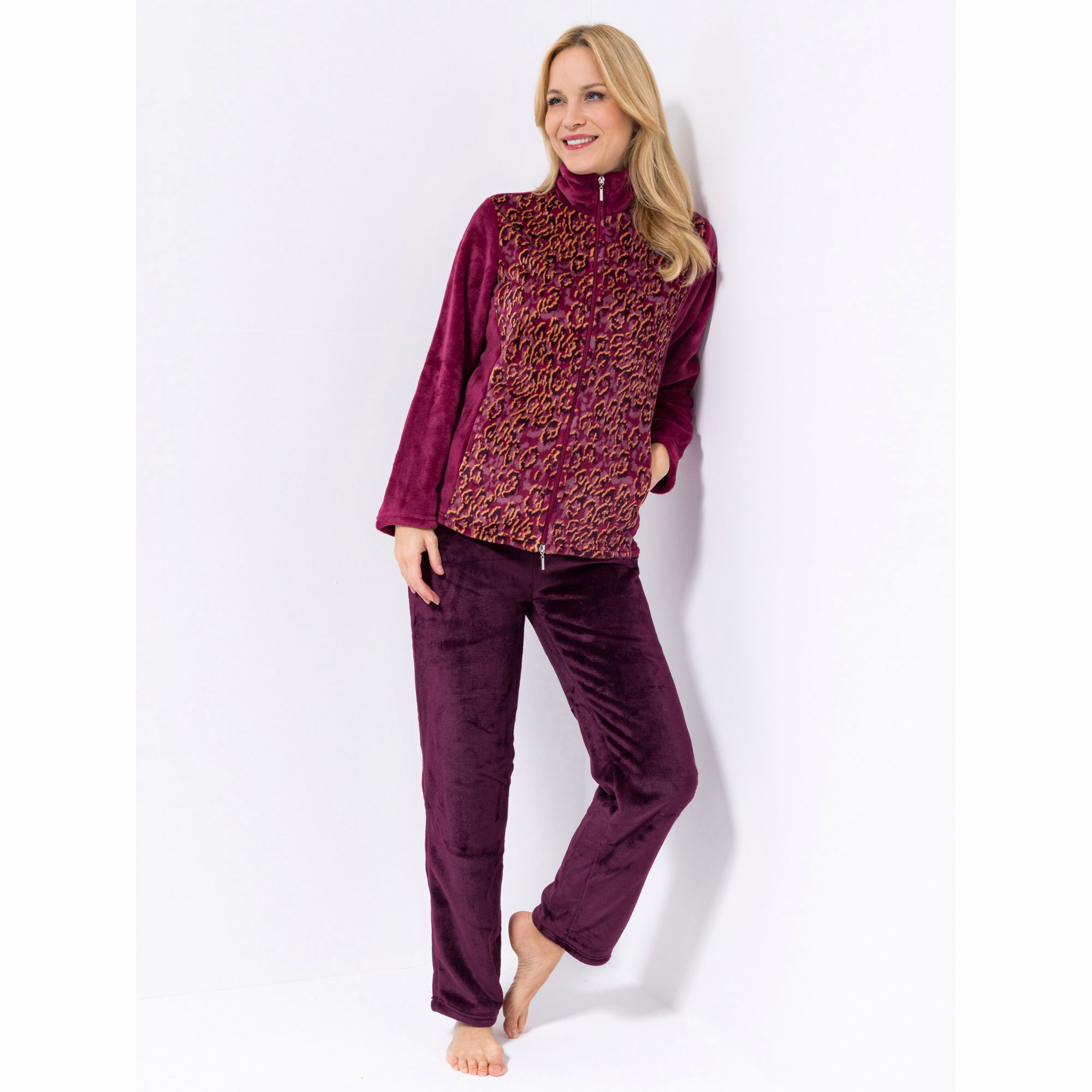 B-Ware MONT CHALET Damen-Hausanzug Animaldrucke Stehkragen
