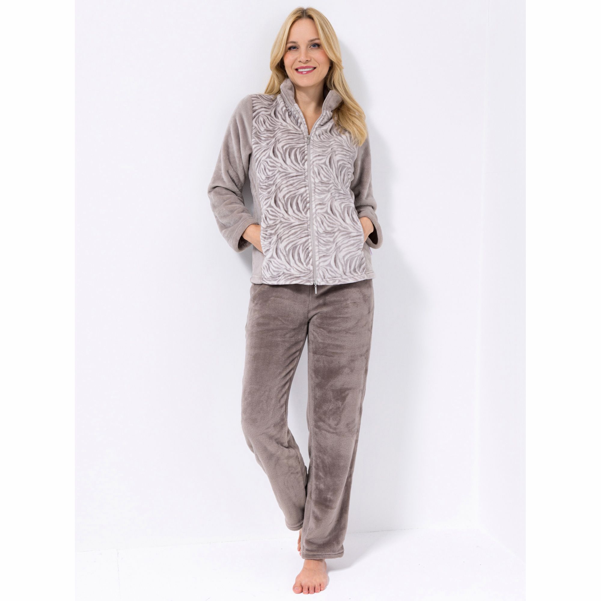 B-Ware MONT CHALET Damen-Hausanzug Animaldrucke Stehkragen