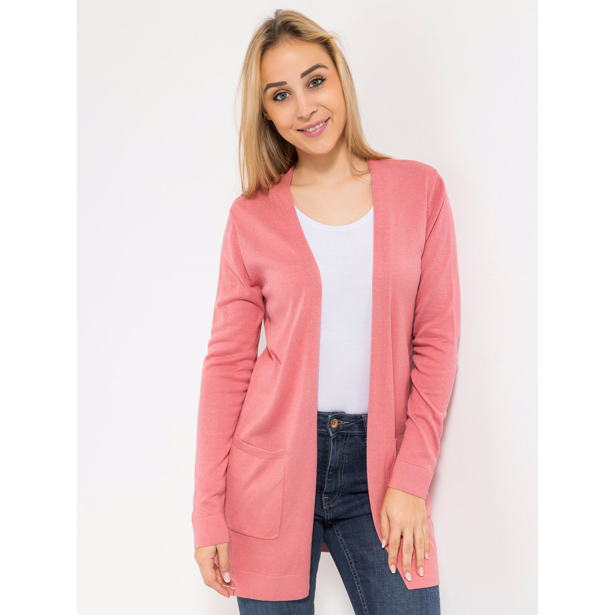 B-Ware VIA MILANO Longcardigan, 1/1-Arm offene Front aufgesetzte Taschen