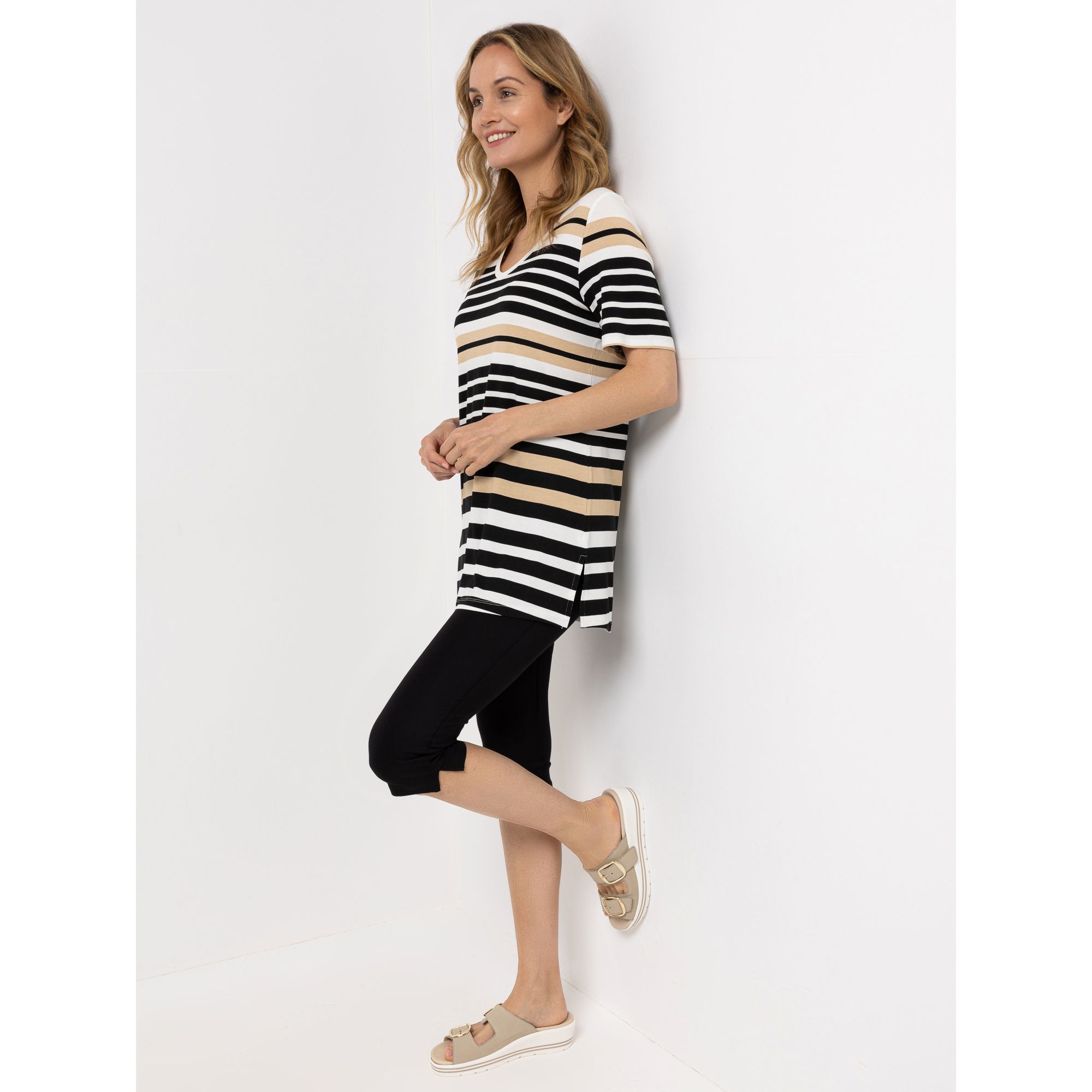 B-Ware DENIM & CO. Set Tunika & Capri Leggings V-Ausschnitt