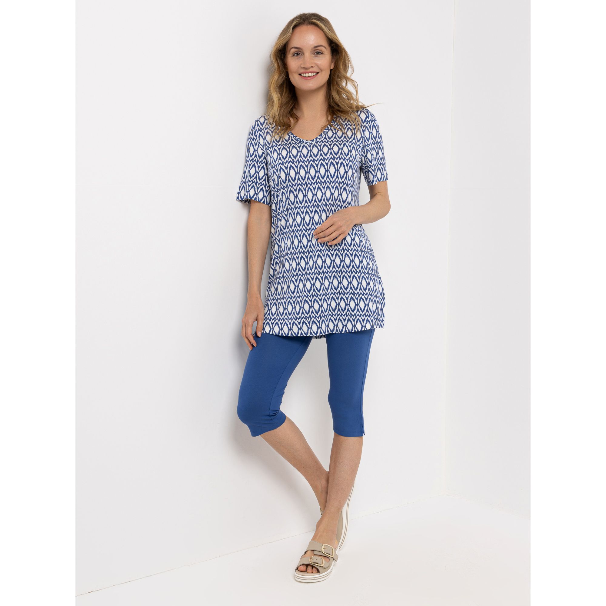 B-Ware DENIM & CO. Set Tunika & Capri Leggings V-Ausschnitt