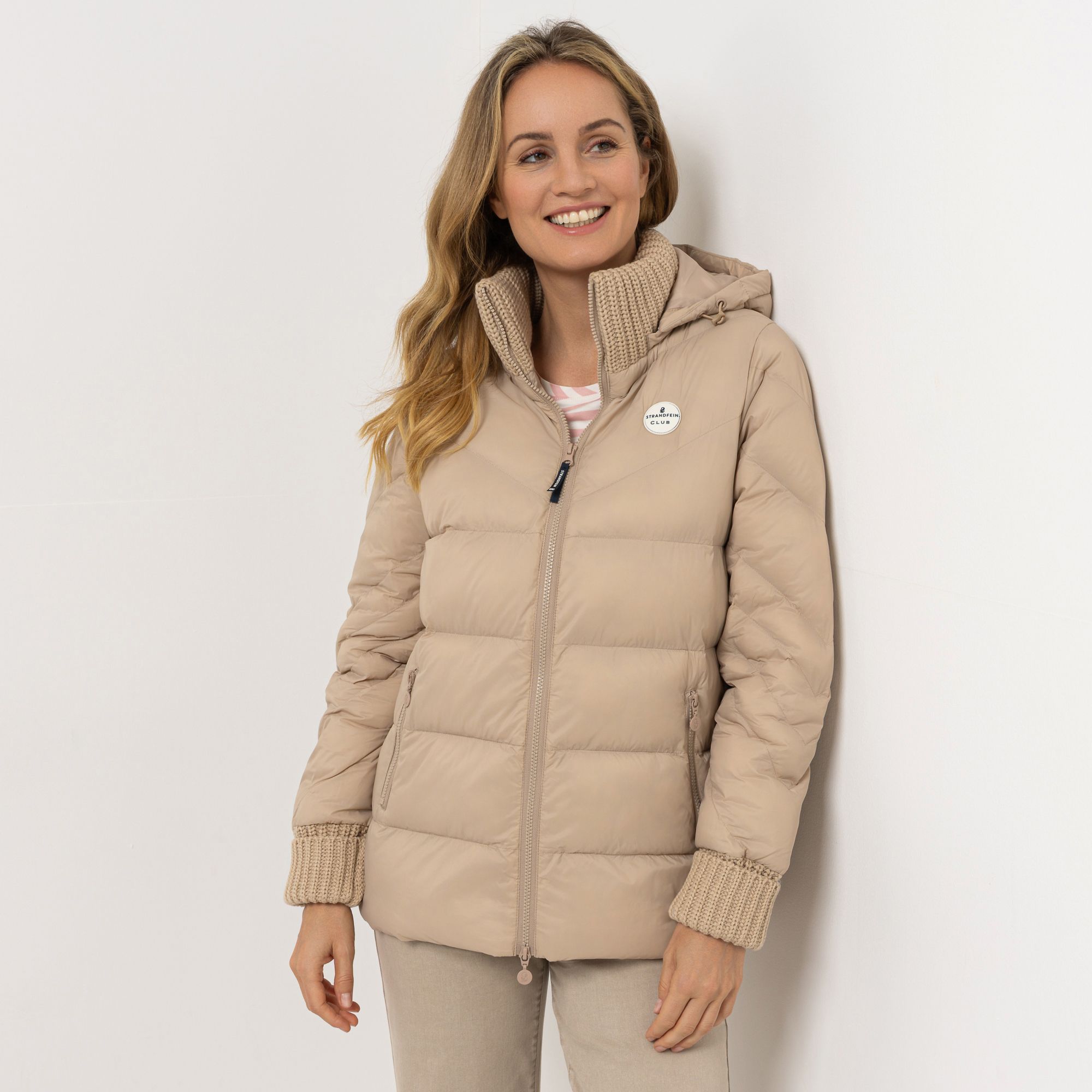 B-Ware STRANDFEIN Steppjacke Strickabschlüsse abnehmbare Kapuze