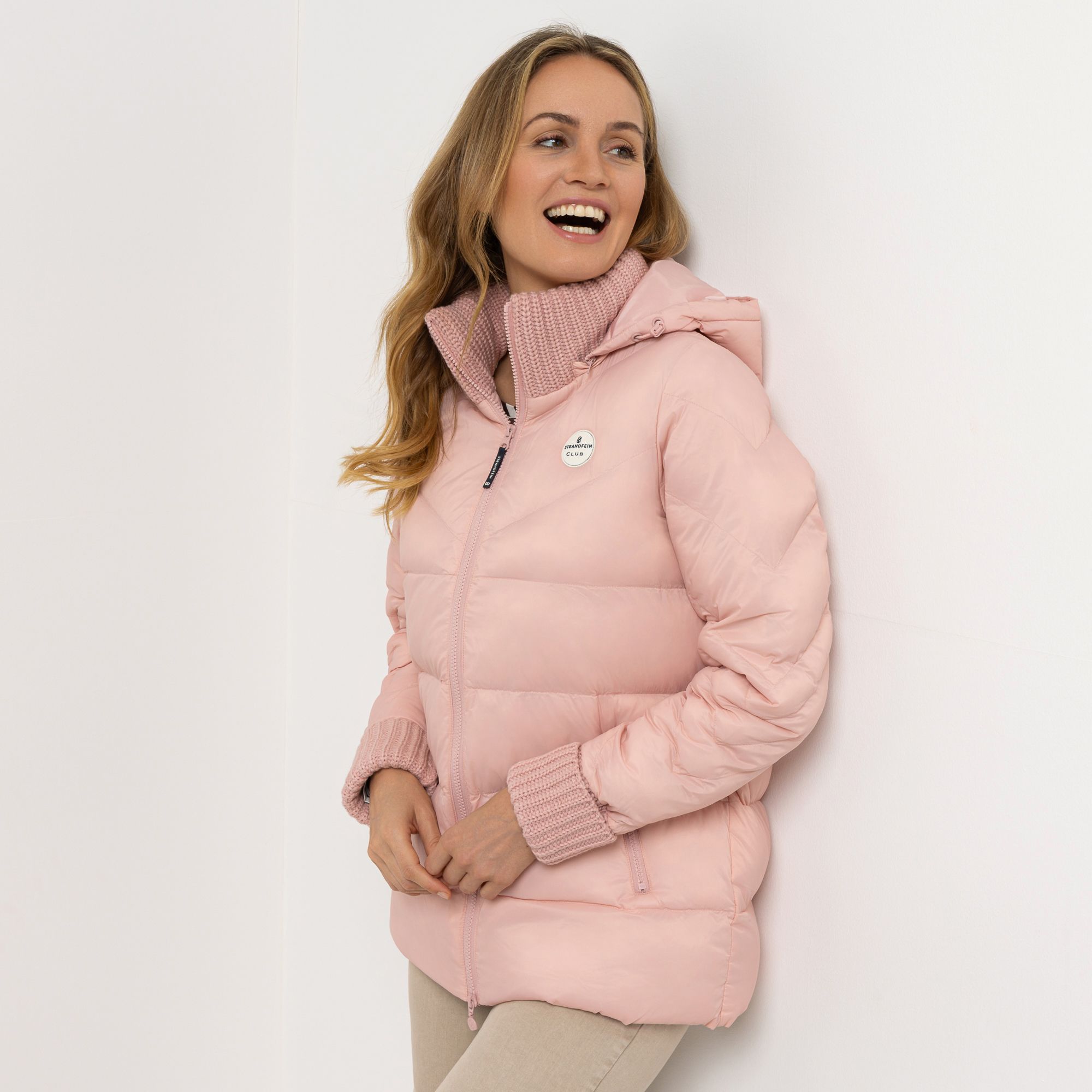 B-Ware STRANDFEIN Steppjacke Strickabschlüsse abnehmbare Kapuze