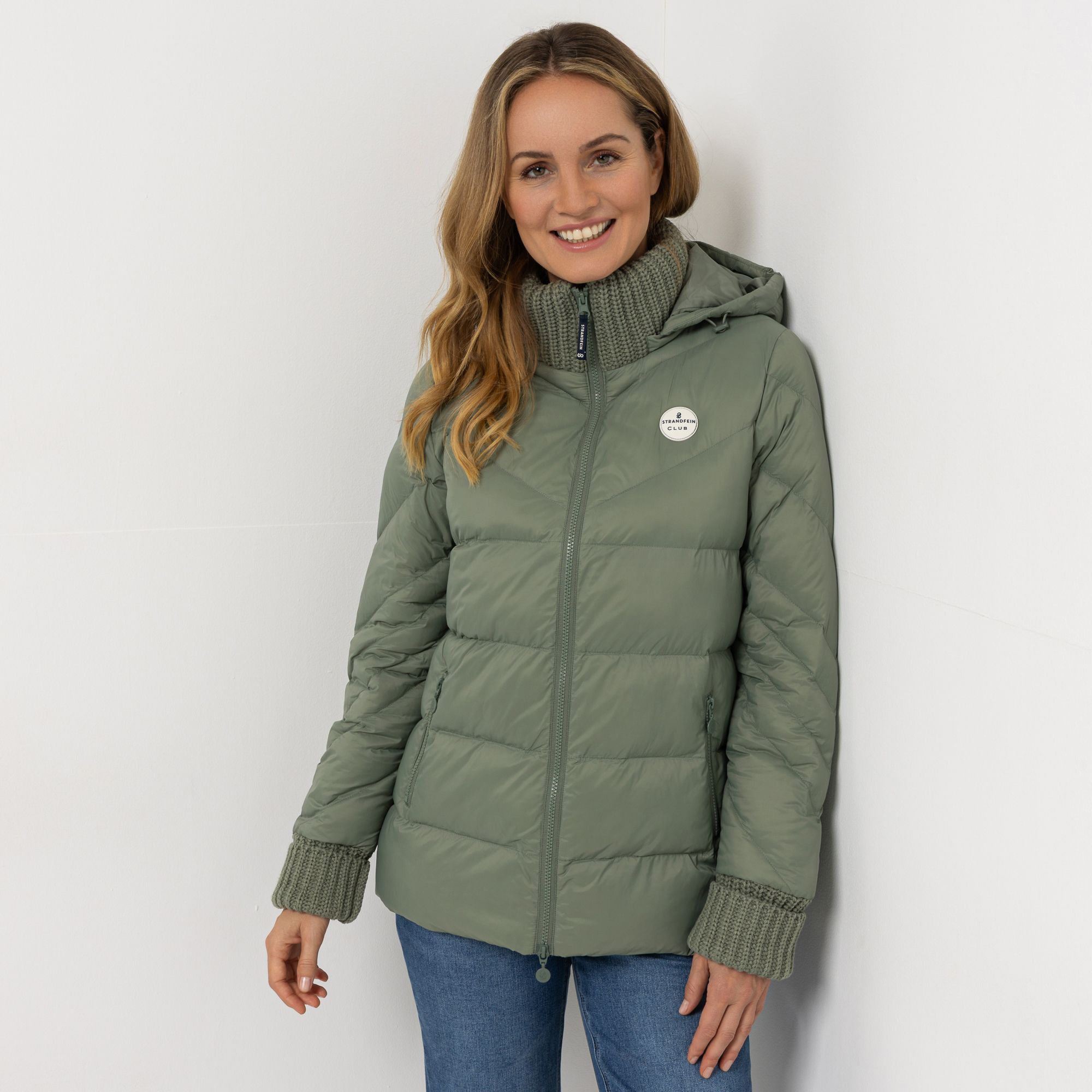 B-Ware STRANDFEIN Steppjacke Strickabschlüsse abnehmbare Kapuze