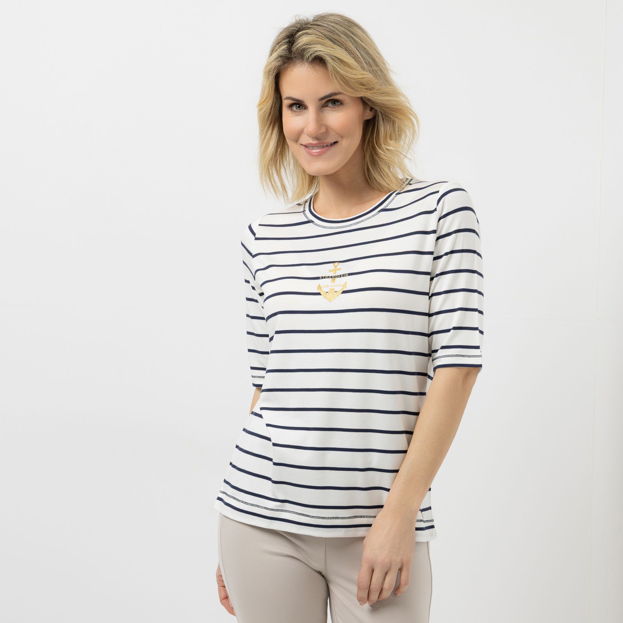 B-Ware STRANDFEIN Shirt, 1/2-Arm Rundhalsausschnitt Ankerdetail